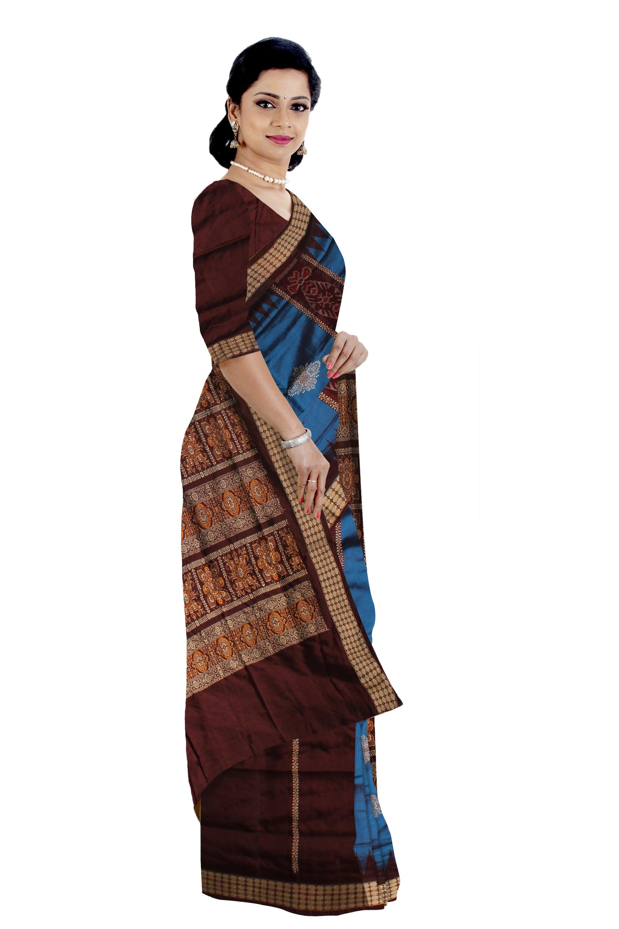 BLUE AND COFFEE COLOR PATLI SAREE WITH BLOUSE PIECE. - Koshali Arts & Crafts Enterprise