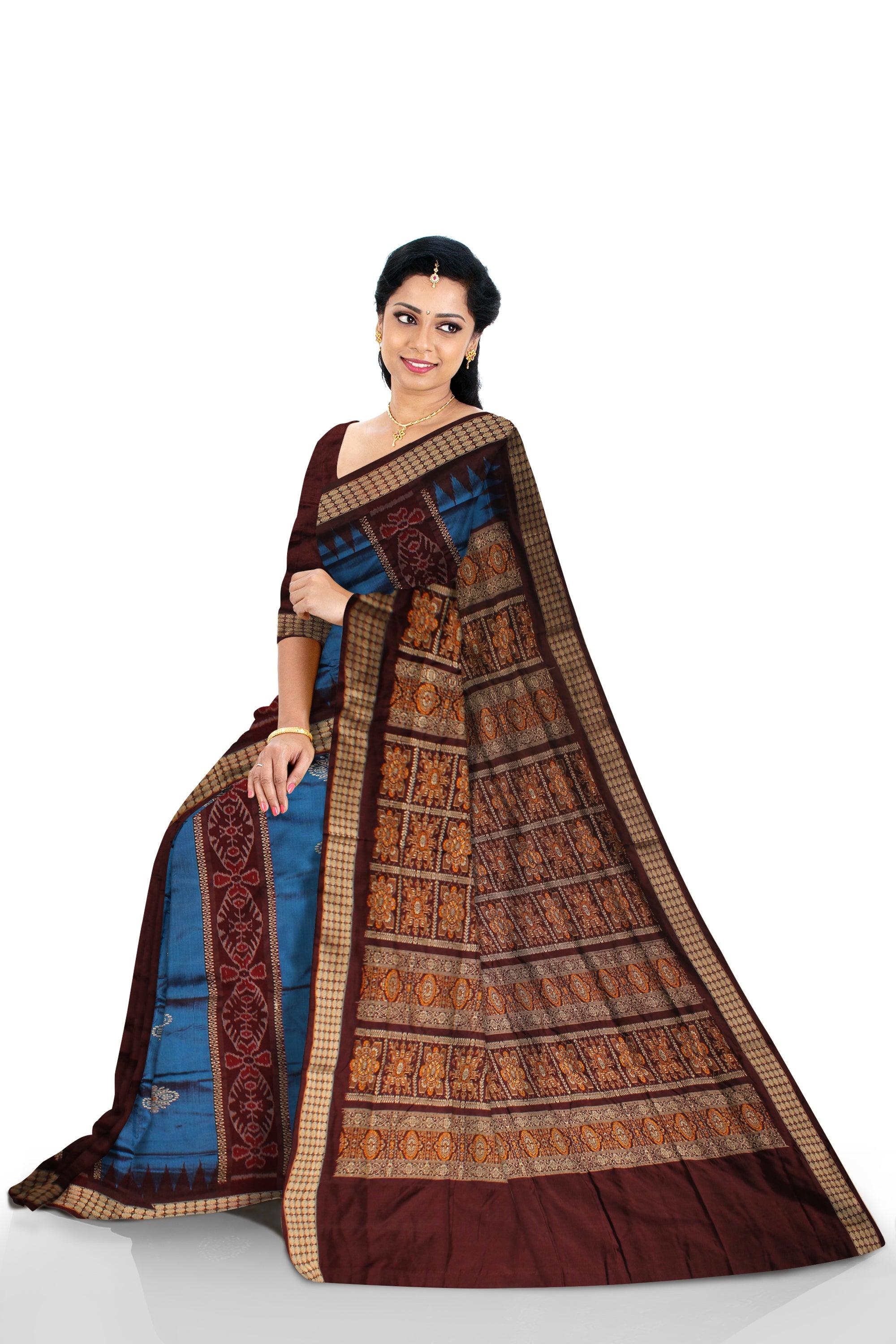 BLUE AND COFFEE COLOR PATLI SAREE WITH BLOUSE PIECE. - Koshali Arts & Crafts Enterprise