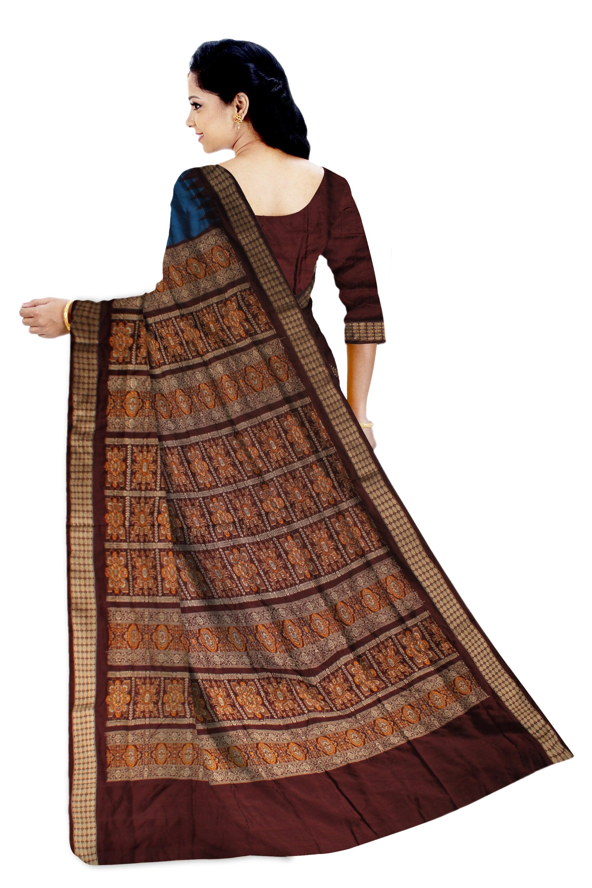 BLUE AND COFFEE COLOR PATLI SAREE WITH BLOUSE PIECE. - Koshali Arts & Crafts Enterprise