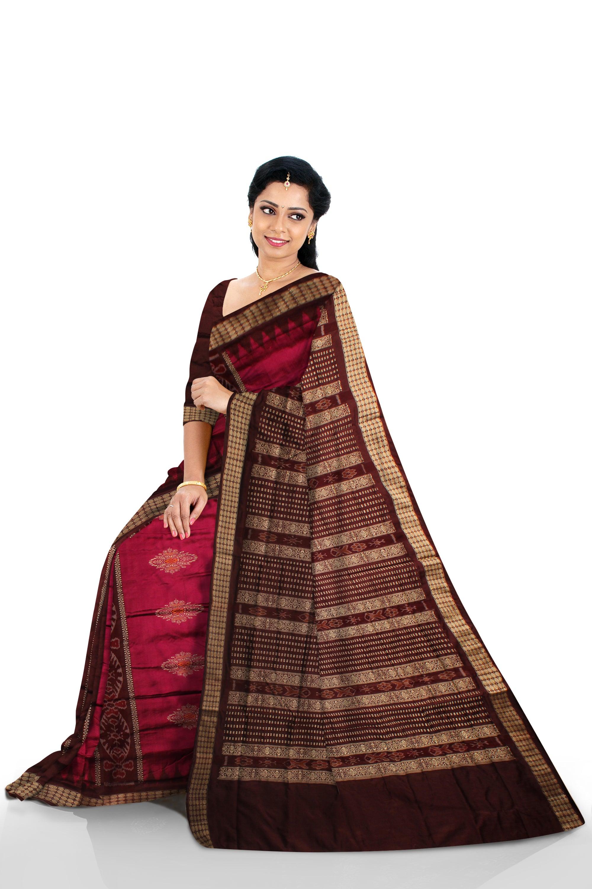 PINK AND COFFEE COLOR PATLI PATA SAREE , ATTACHED WITH BLOUSE PIECE. - Koshali Arts & Crafts Enterprise