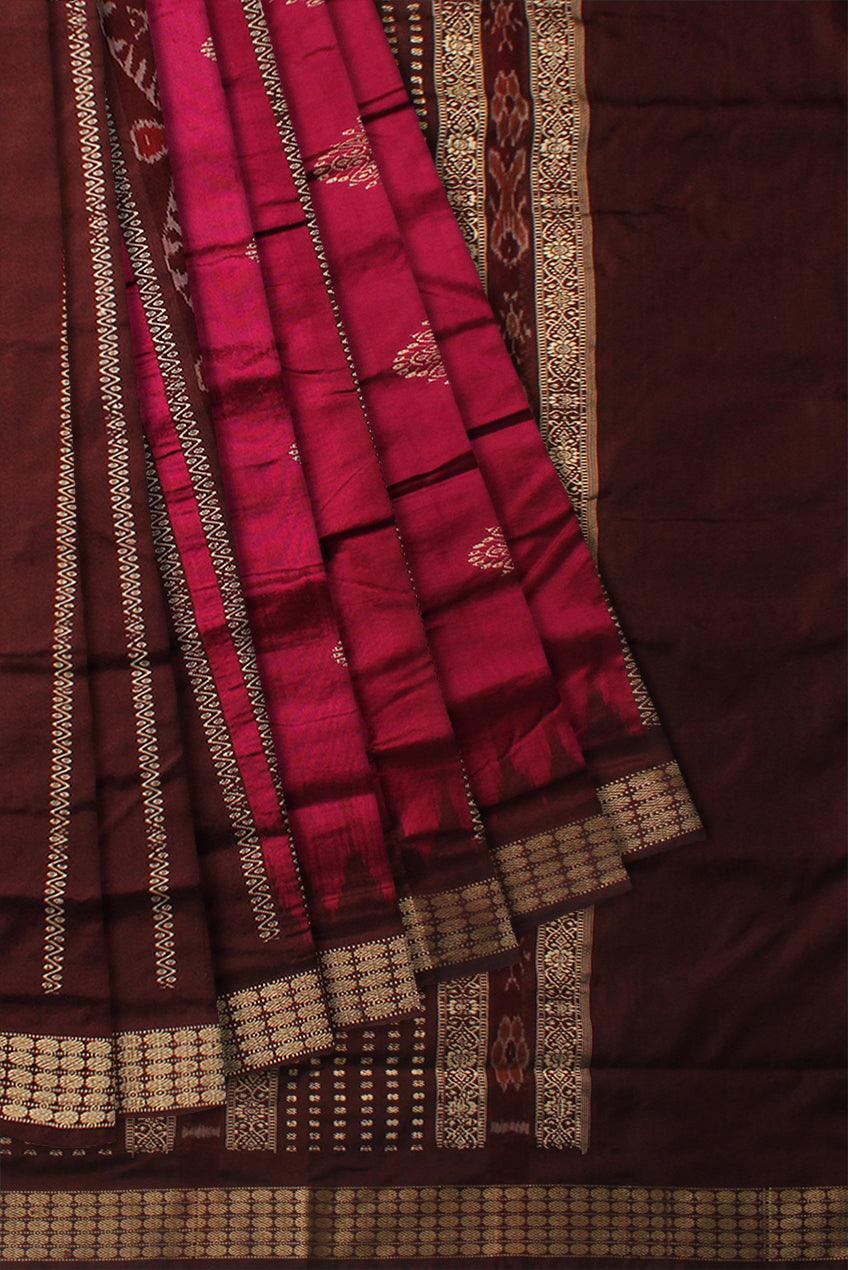 PINK AND COFFEE COLOR PATLI PATA SAREE , ATTACHED WITH BLOUSE PIECE. - Koshali Arts & Crafts Enterprise