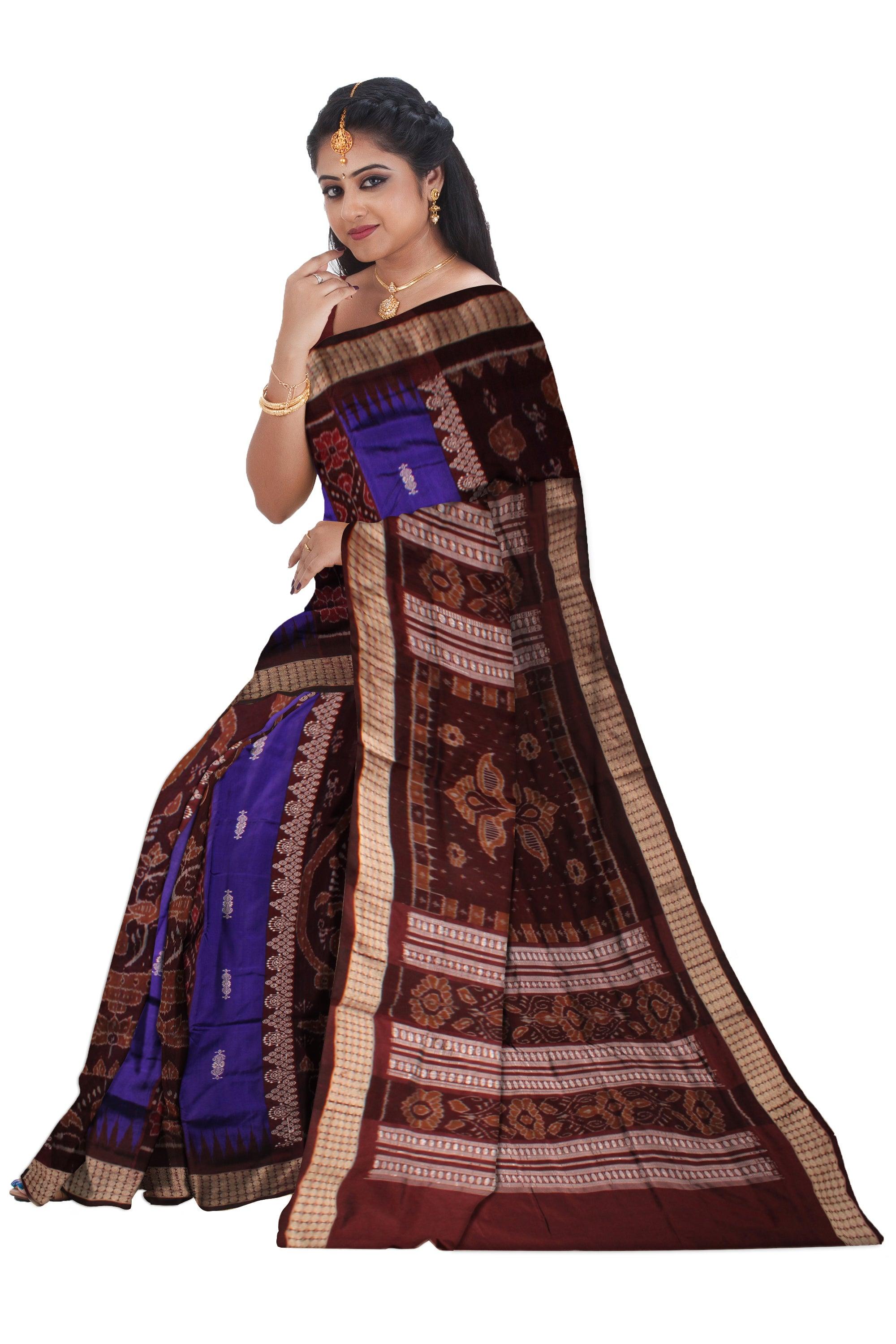 NEW DESIGN BOMKEI PATTERN PATA SAREE IN BLUE AND COFFEE COLOR BASE, COMES WITH BLOUSE PIECE. - Koshali Arts & Crafts Enterprise
