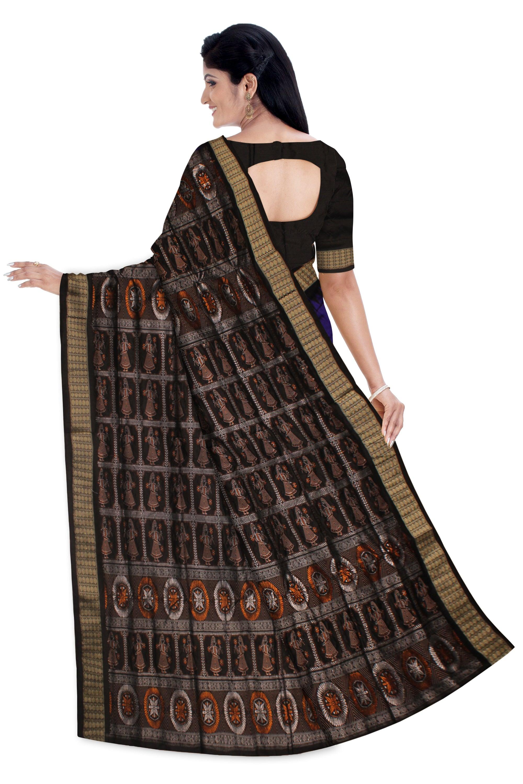 LATEST PURPLE AND BLACK COLOR BOOTY PATTERN PATA SAREE , WITH BLOUSE PIECE. - Koshali Arts & Crafts Enterprise