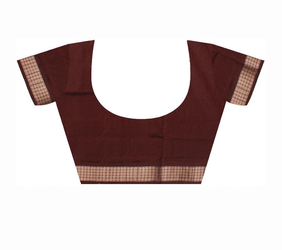 LIGHT BLUE AND COFFEE COLOR BOMKEI PATTERN PATA SAREE , COMES WITH BLOUSE PIECE. - Koshali Arts & Crafts Enterprise