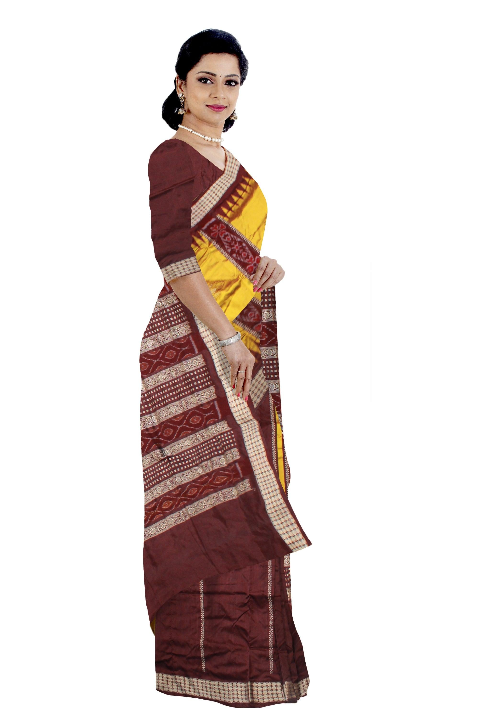 LATEST PATLI DESIGN YELLOW AND COFFEE COLOR PATA SAREE. WITH BLOUSE PIECE. - Koshali Arts & Crafts Enterprise