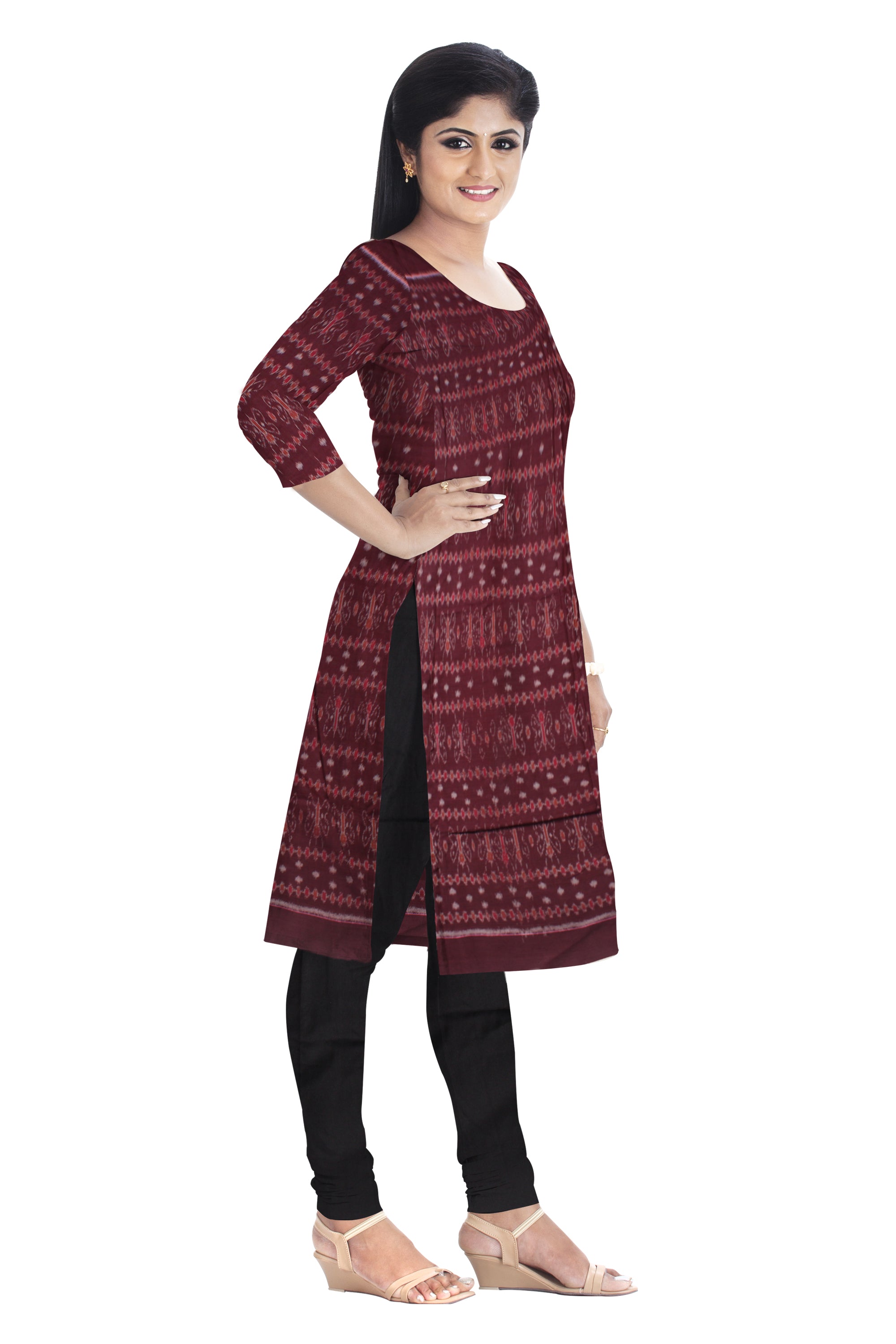 Cotton Dress Material in Beautiful  Coffee, Black and Red color with Pasapali design. Contrast Dupatta  UNSTITCHED DRESS SET - Koshali Arts & Crafts Enterprise