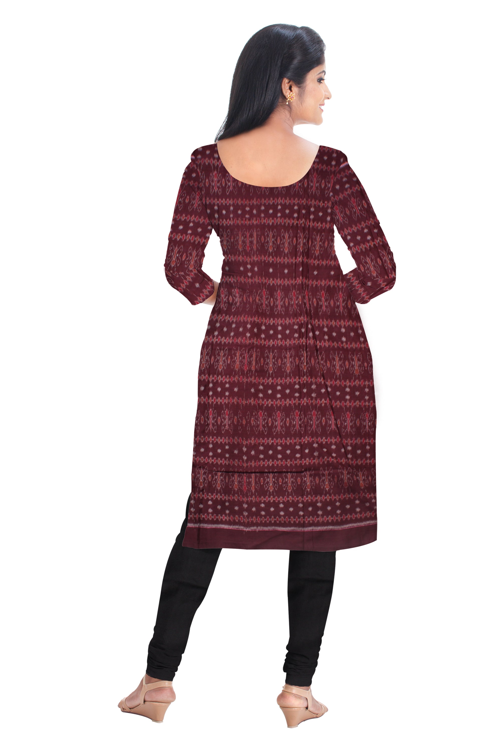 Cotton Dress Material in Beautiful  Coffee, Black and Red color with Pasapali design. Contrast Dupatta  UNSTITCHED DRESS SET - Koshali Arts & Crafts Enterprise