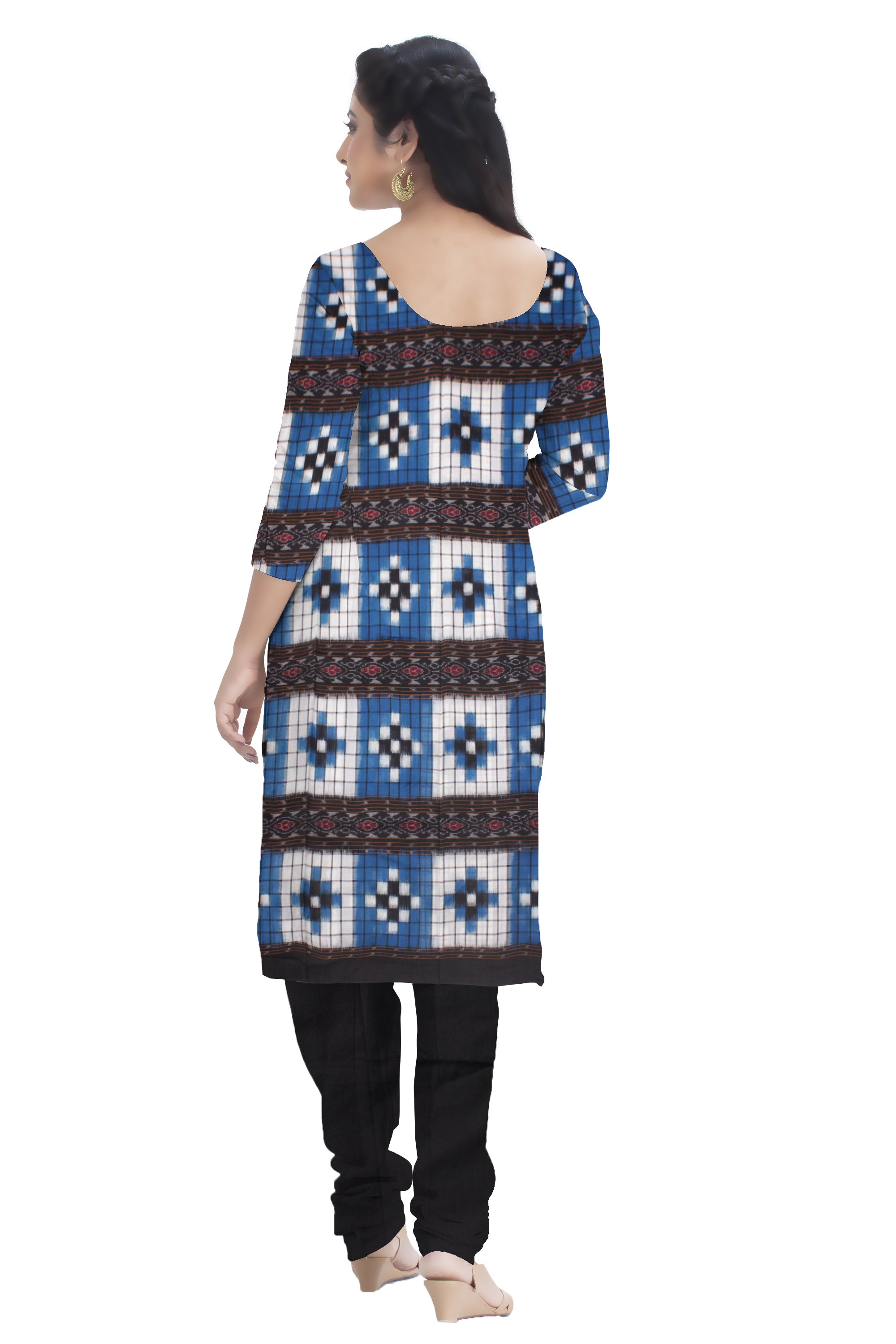 Cotton Dress Material in Beautiful Sky blue and Black color with Pasapali design. Contrast Dupatta UNSTITCHED DRESS SET - Koshali Arts & Crafts Enterprise