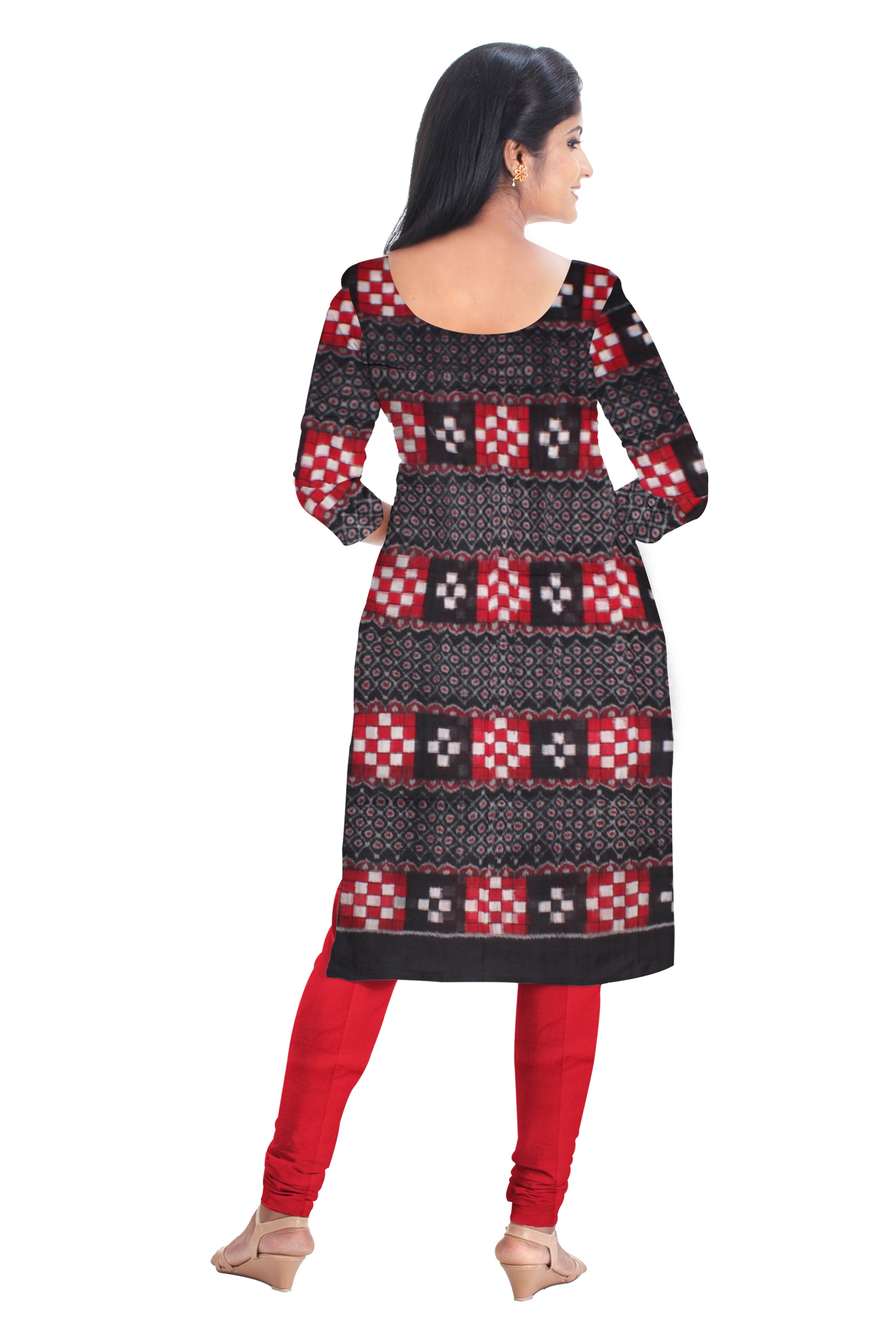 Pasapali design cotton unstitched dress material comes with black and red colour. And Dupatta in red colour  DRESS SET - Koshali Arts & Crafts Enterprise