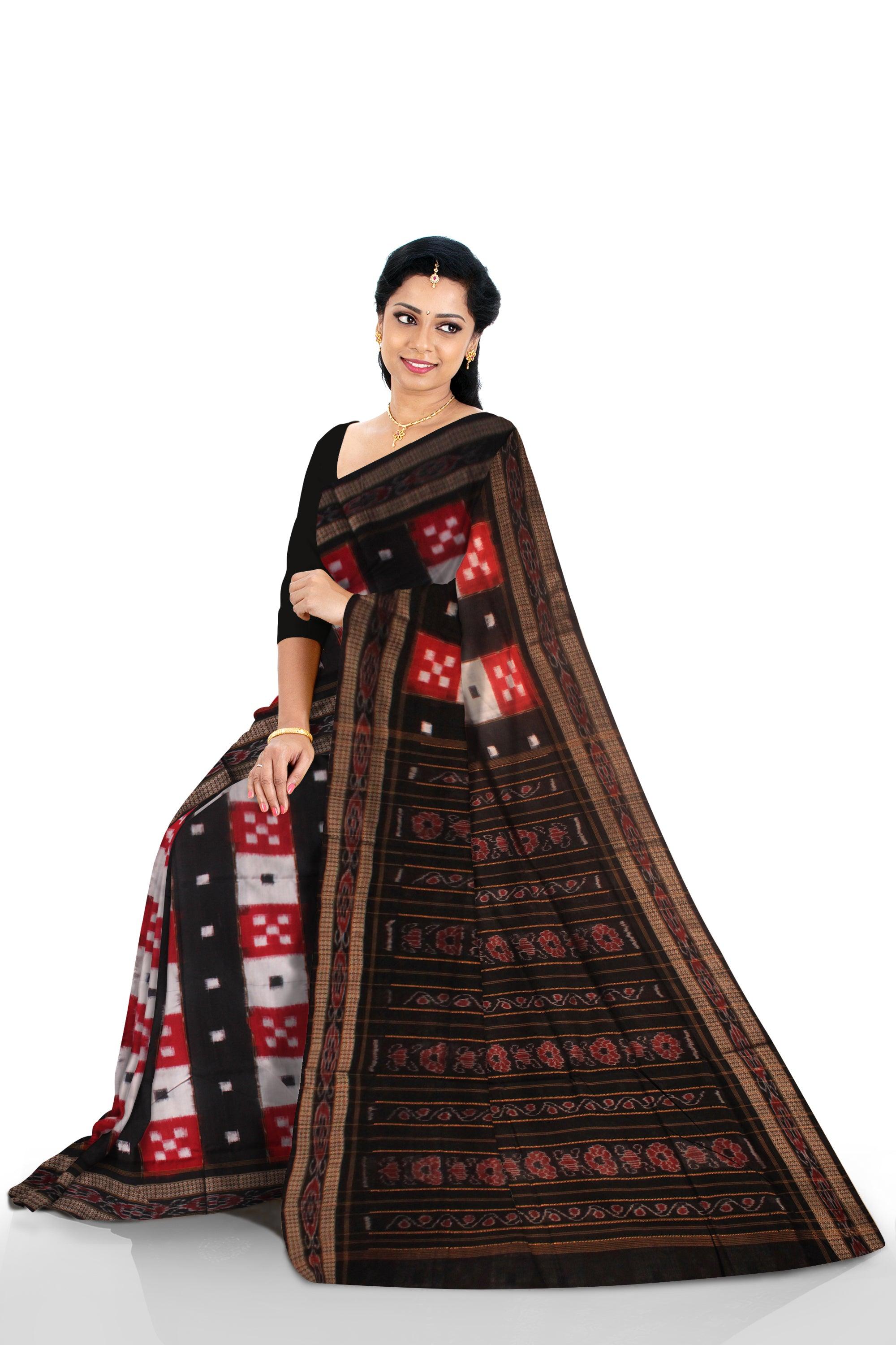 TRADITIONAL PASAPALI DESIGN COTTON SAREE IN RED AND WHITE COLOR, WITH OUT BLOUSE PIECE. - Koshali Arts & Crafts Enterprise