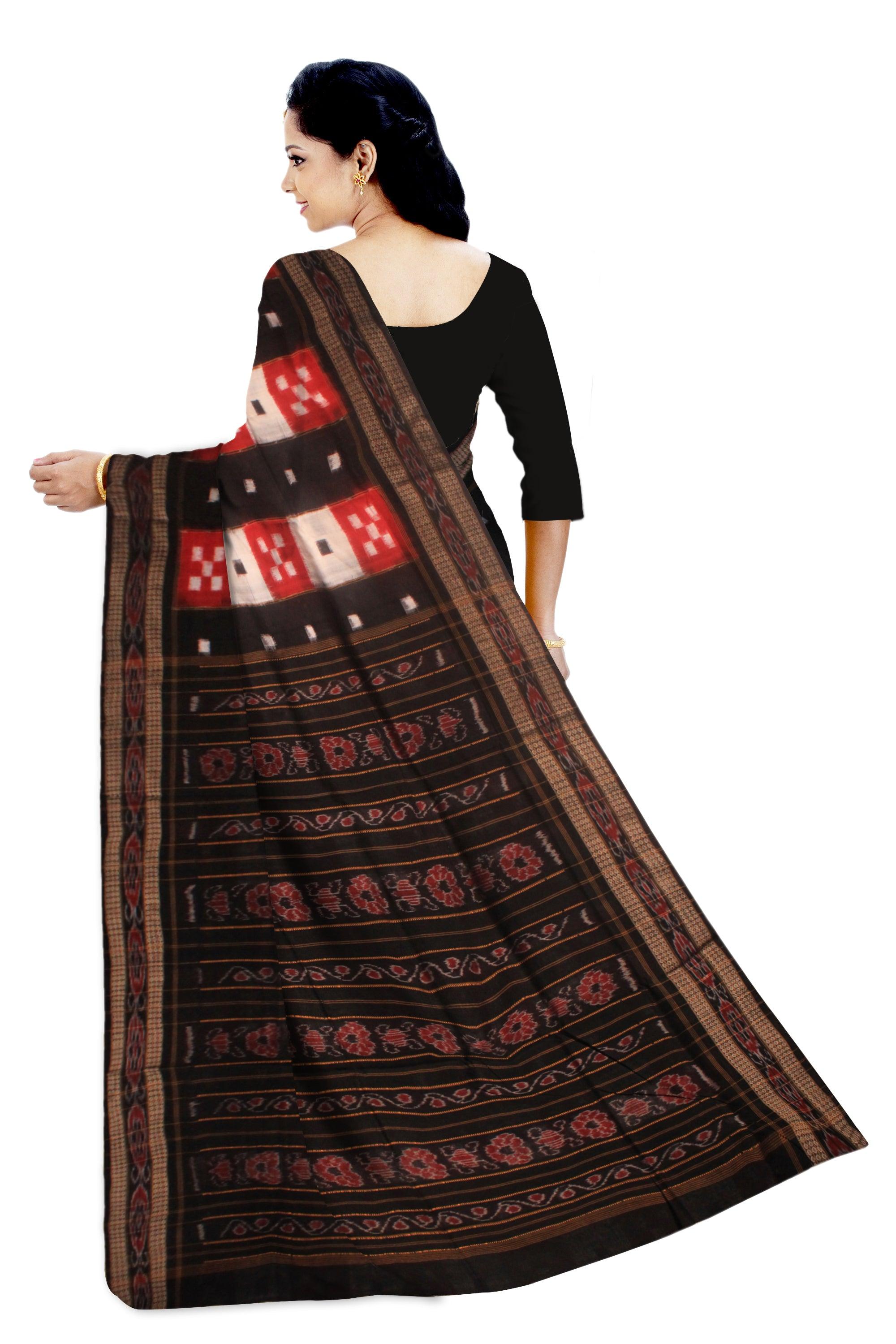 TRADITIONAL PASAPALI DESIGN COTTON SAREE IN RED AND WHITE COLOR, WITH OUT BLOUSE PIECE. - Koshali Arts & Crafts Enterprise