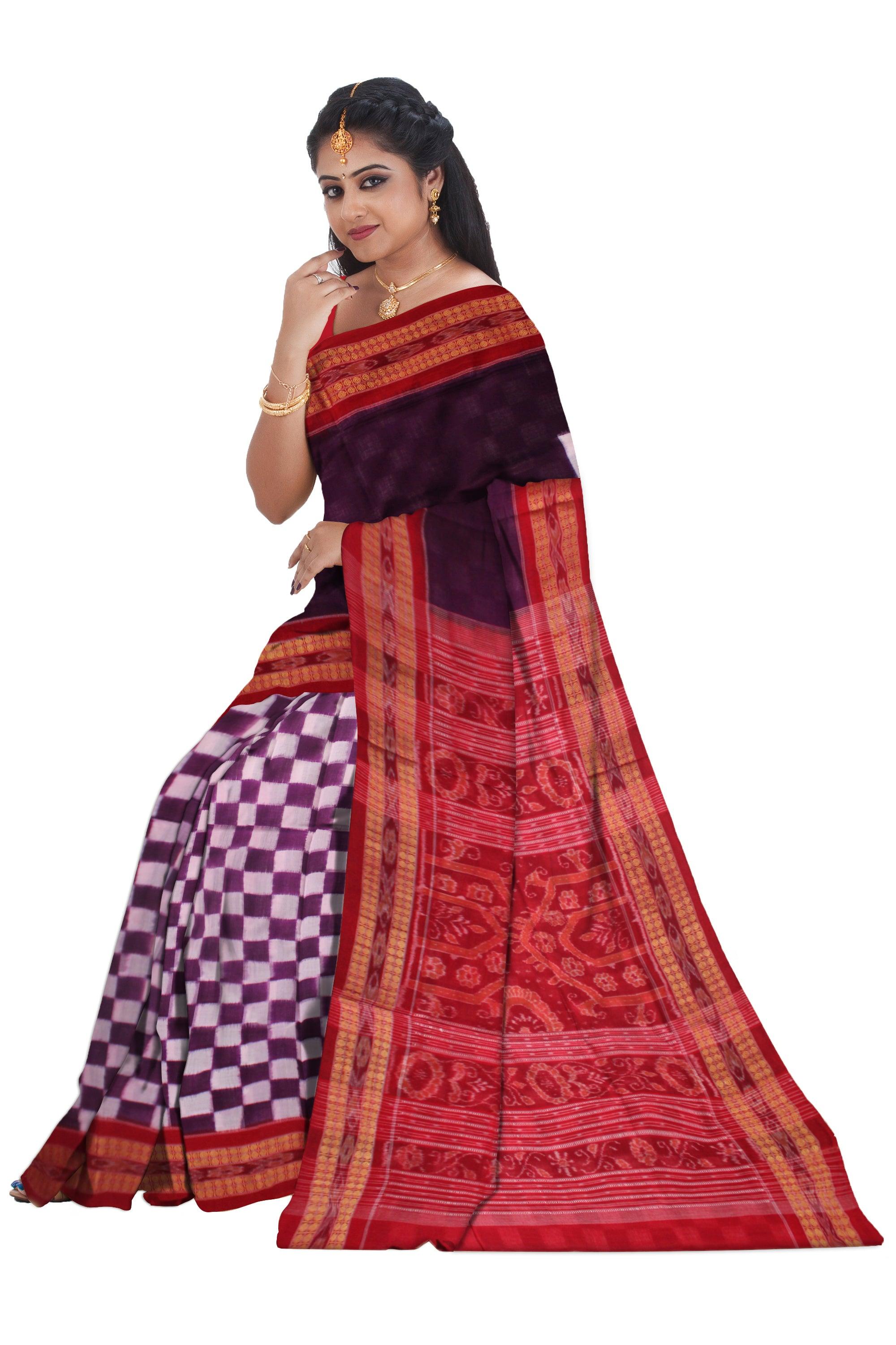 NEW DESIGN OF SONEPUR PASAPALI SAREE IN PURPLE AND RED COLOR, WITH OUT BLOUSE PIECE. - Koshali Arts & Crafts Enterprise