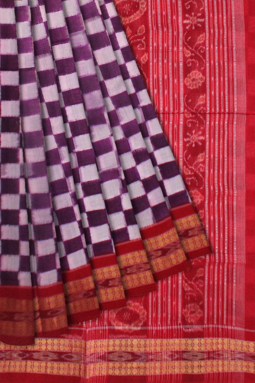 NEW DESIGN OF SONEPUR PASAPALI SAREE IN PURPLE AND RED COLOR, WITH OUT BLOUSE PIECE. - Koshali Arts & Crafts Enterprise