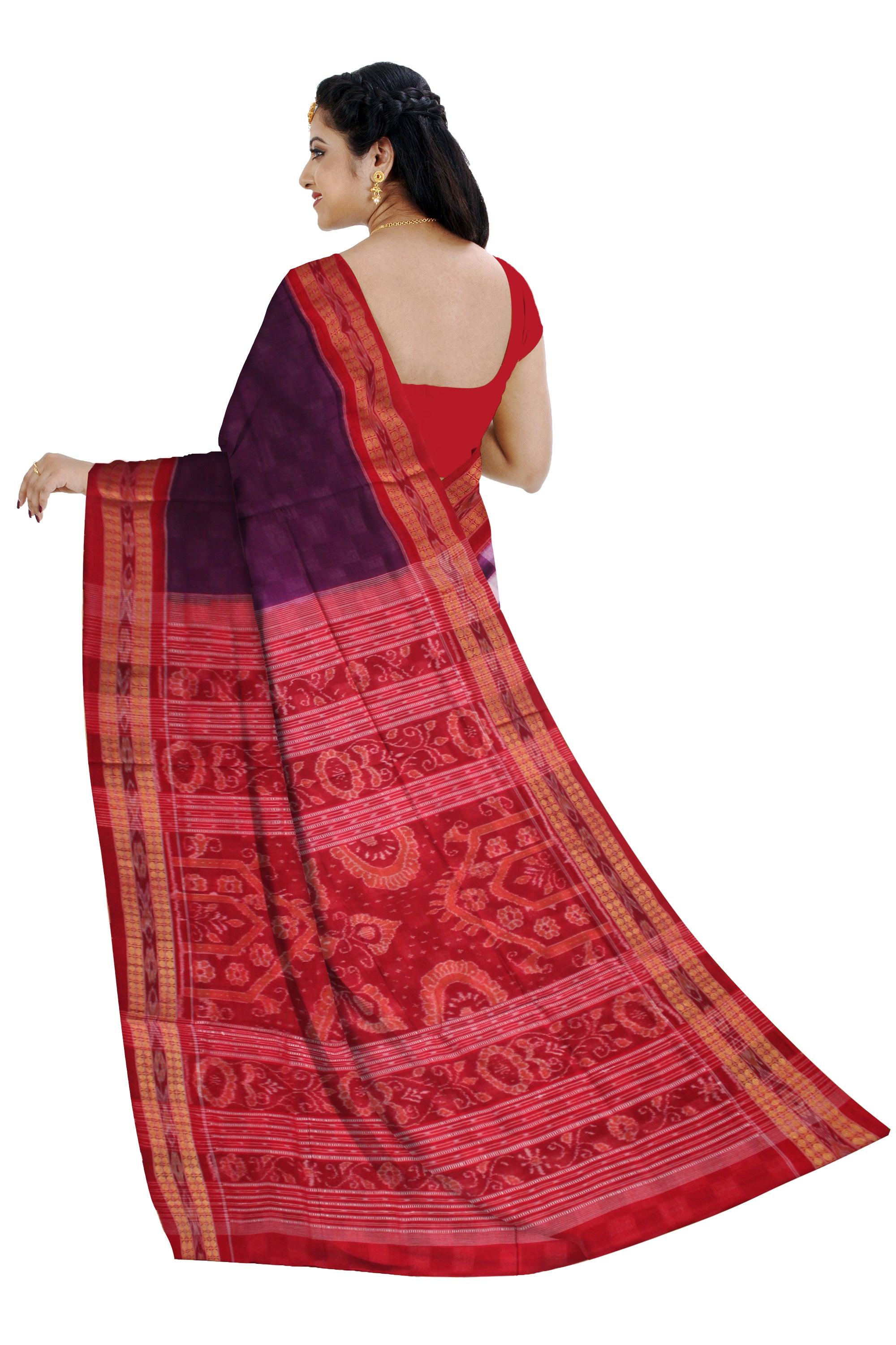 NEW DESIGN OF SONEPUR PASAPALI SAREE IN PURPLE AND RED COLOR, WITH OUT BLOUSE PIECE. - Koshali Arts & Crafts Enterprise