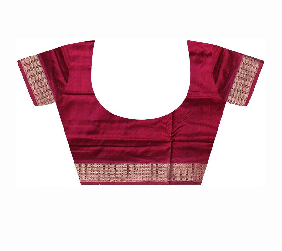 ORIGINAL SILK SAREE IN PASAPALI DESIGN IN BLACK AND PINK COLOR BASE, ATTACHED WITH BLOUSE PIECE. - Koshali Arts & Crafts Enterprise