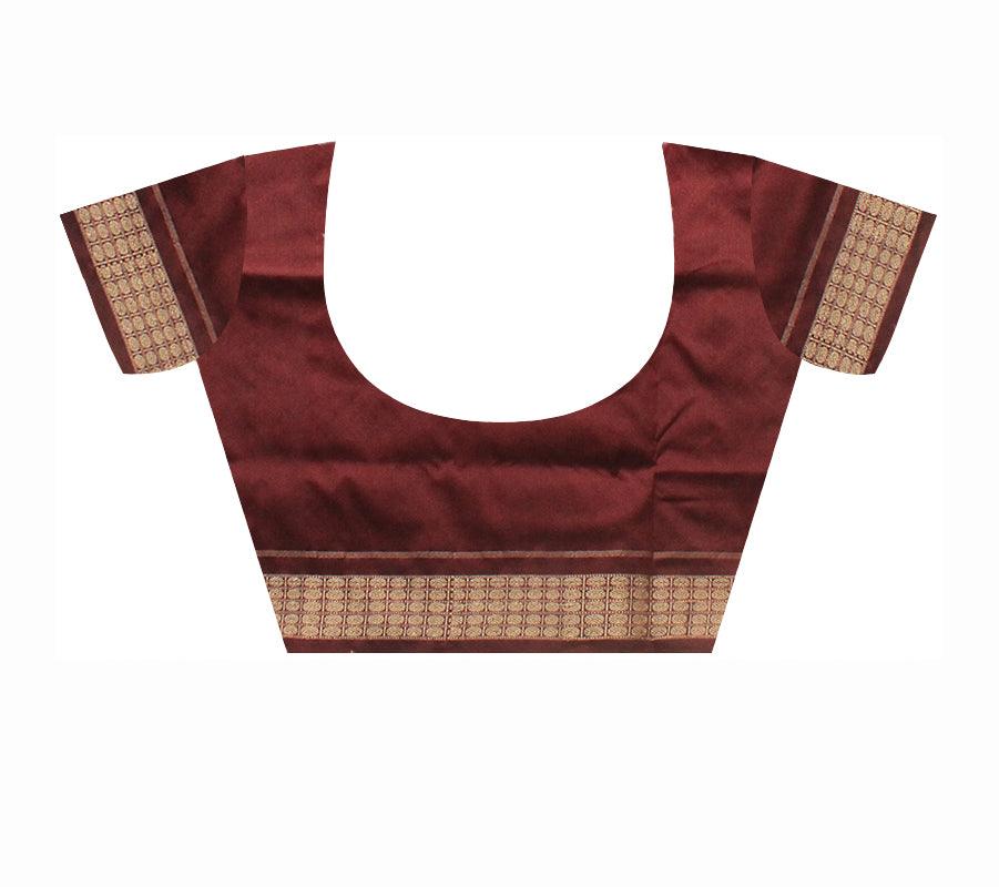 GOLDEN, RED AND COFFEE COLOR SONEPURI PADMA PATA SAREE WITH BLOUSE PIECE. - Koshali Arts & Crafts Enterprise