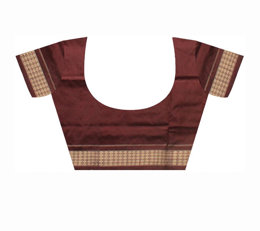 YELLOW AND COFFEE COLOR SONEPURI PADMA PATA SAREE WITH BLOUSE PIECE. - Koshali Arts & Crafts Enterprise