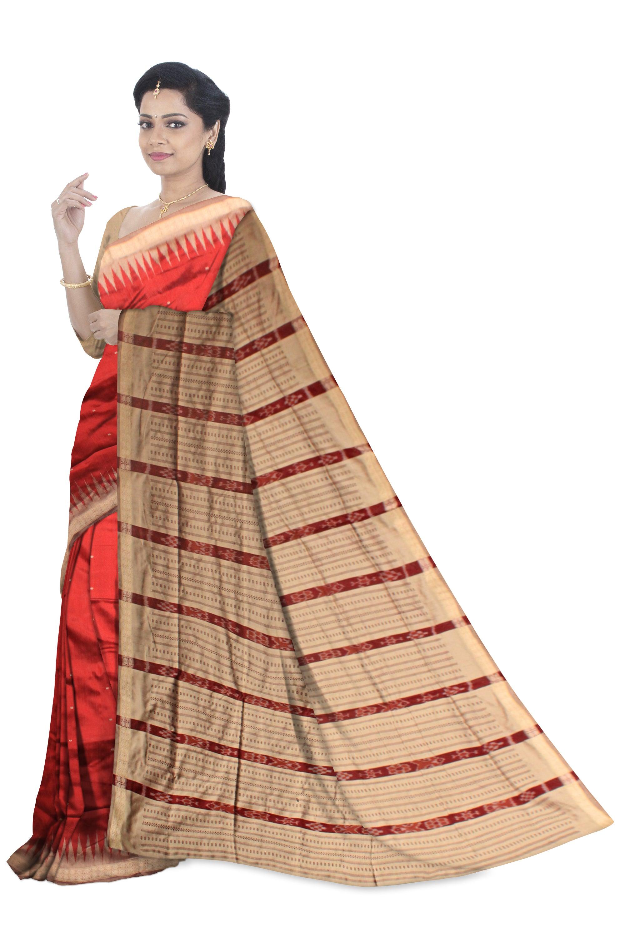 RED COLOR BOOTY PATTERN SONEPURI PATA SAREE WITH BLOUSE PIECE. - Koshali Arts & Crafts Enterprise