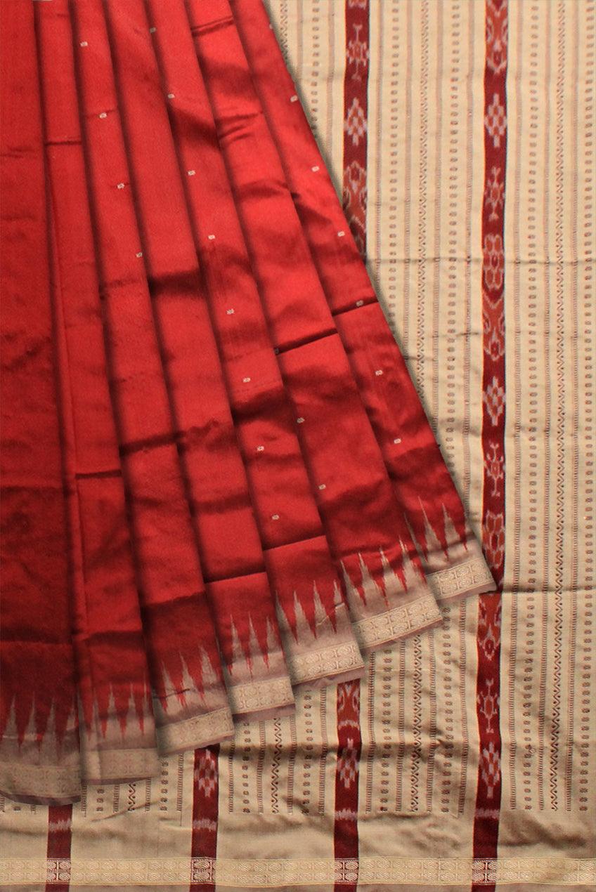 RED COLOR BOOTY PATTERN SONEPURI PATA SAREE WITH BLOUSE PIECE. - Koshali Arts & Crafts Enterprise