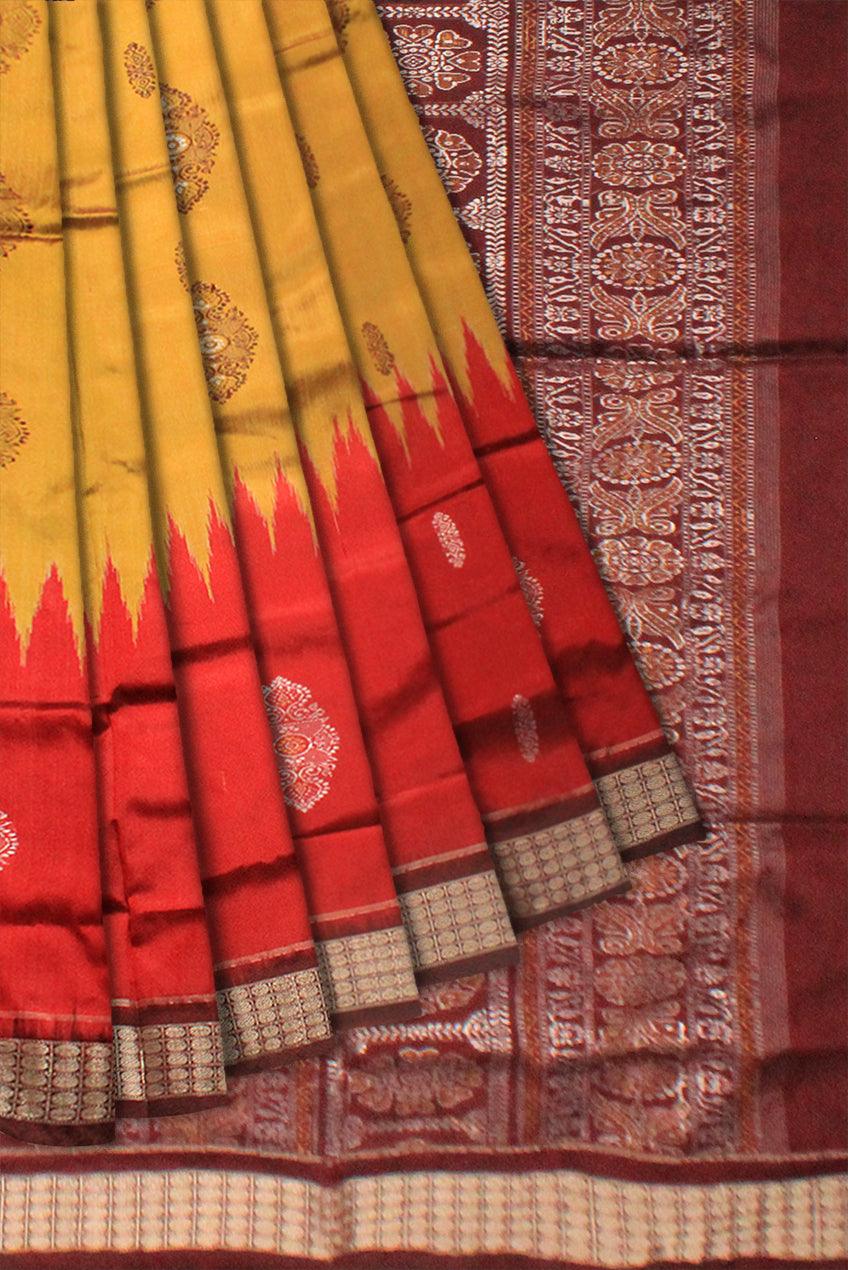 A SONEPUR PADMA PATA SAREE IN RED AND GOLDEN COLOR , ATTACHED WITH BLOUSE PIECE. - Koshali Arts & Crafts Enterprise