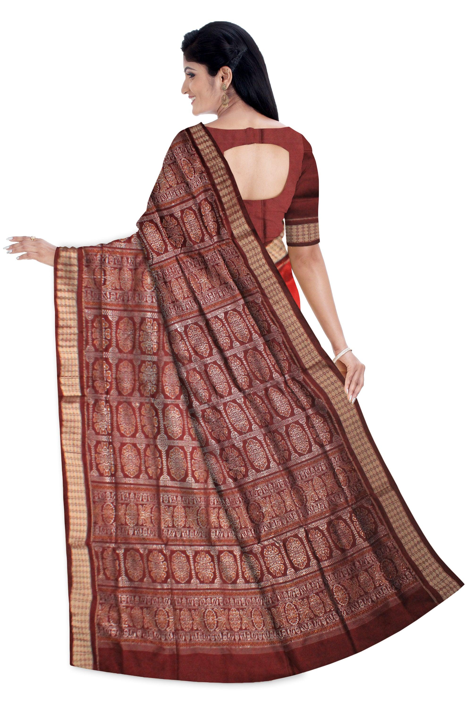 A SONEPUR PADMA PATA SAREE IN RED AND GOLDEN COLOR , ATTACHED WITH BLOUSE PIECE. - Koshali Arts & Crafts Enterprise