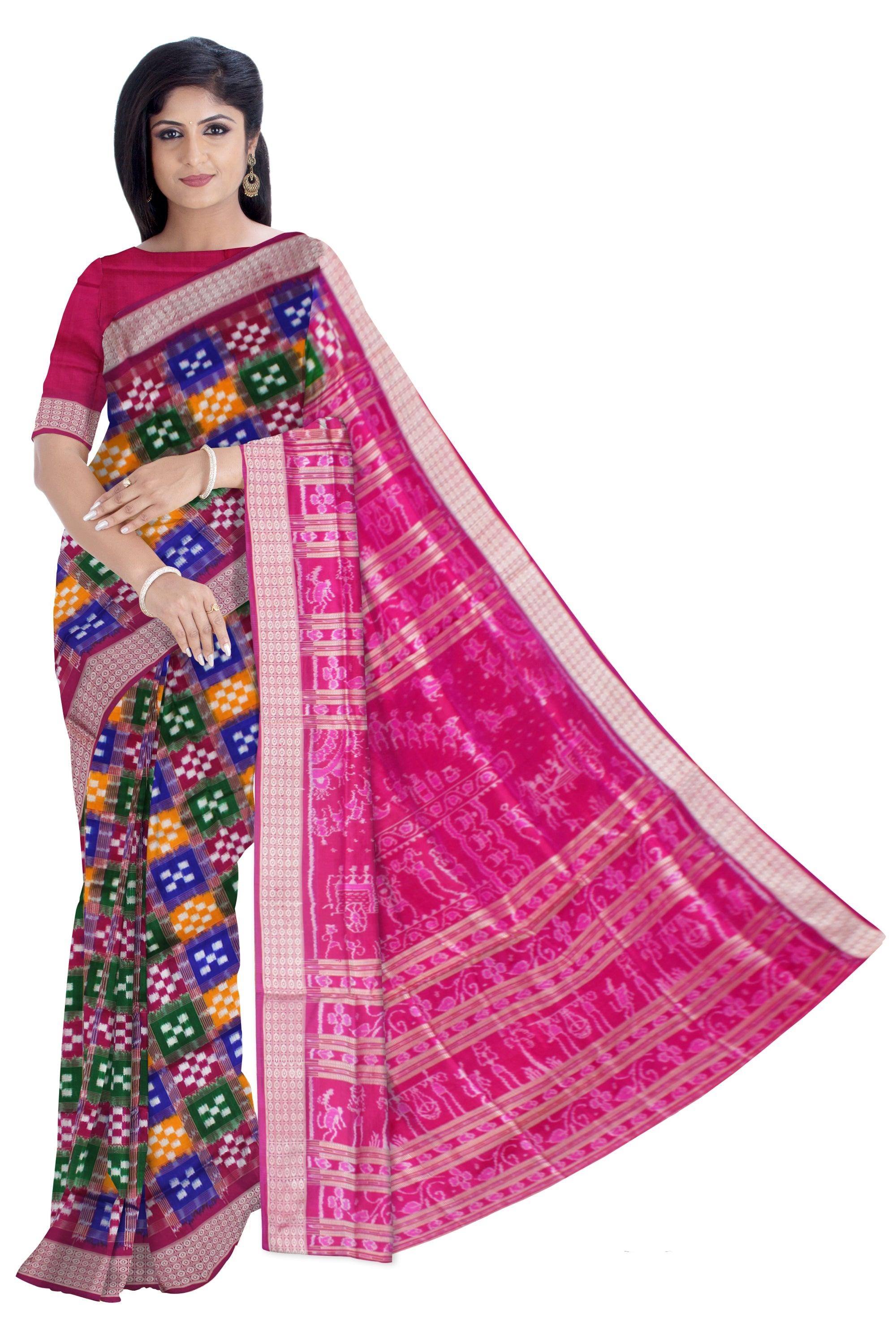 DIFFERENT MULTI COLOR BODY PASAPALI PATTERN , BRIDAL COLLECTION PURE SILK SAREE , ATTACHED WITH BLOUSE PIECE. - Koshali Arts & Crafts Enterprise