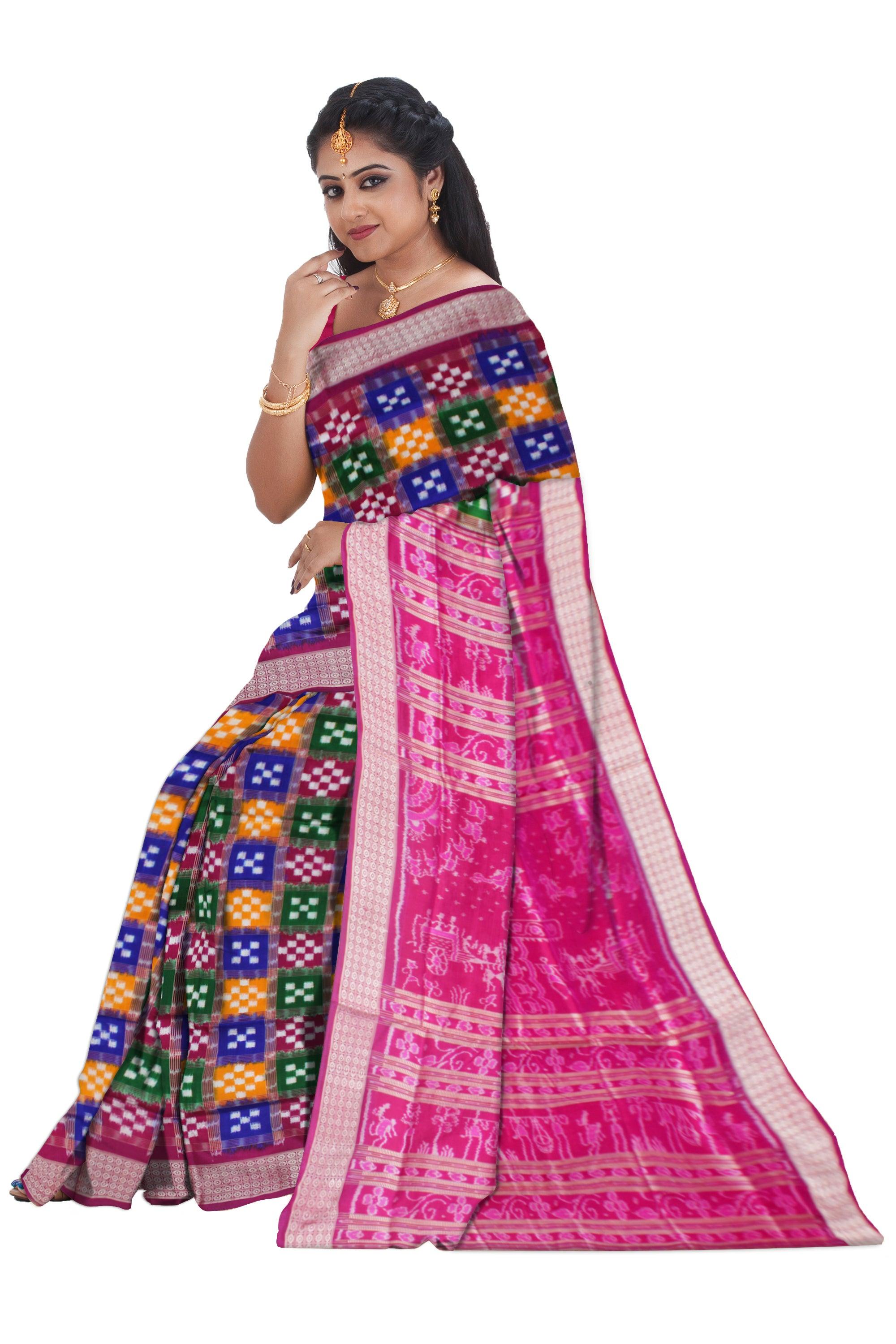 DIFFERENT MULTI COLOR BODY PASAPALI PATTERN , BRIDAL COLLECTION PURE SILK SAREE , ATTACHED WITH BLOUSE PIECE. - Koshali Arts & Crafts Enterprise