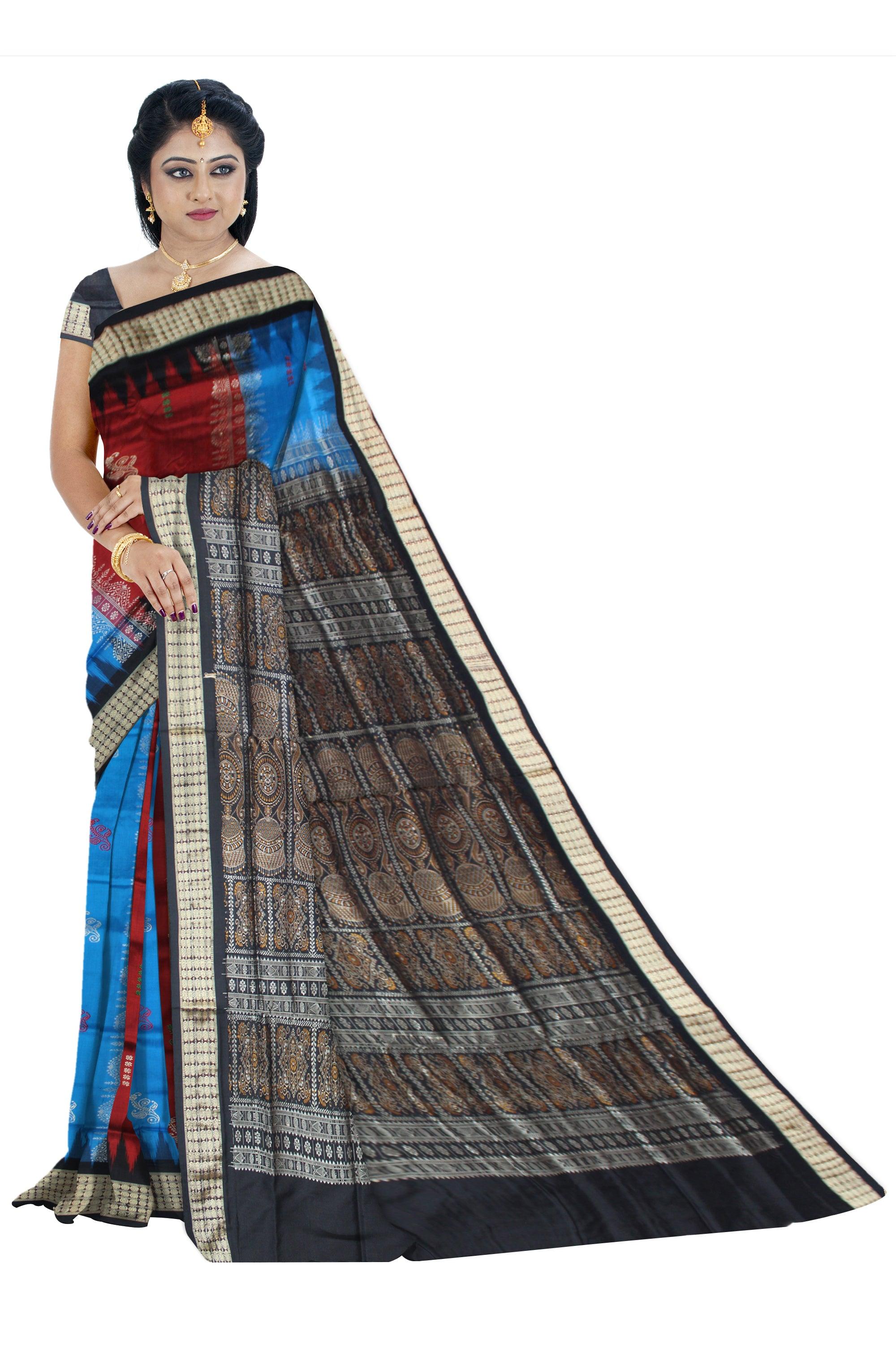 LATEST COLLECTION SKY , MAROON AND BLACK COLOR COMBINATION SILK SAREE , COMES WITH BLOUSE PIECE. - Koshali Arts & Crafts Enterprise