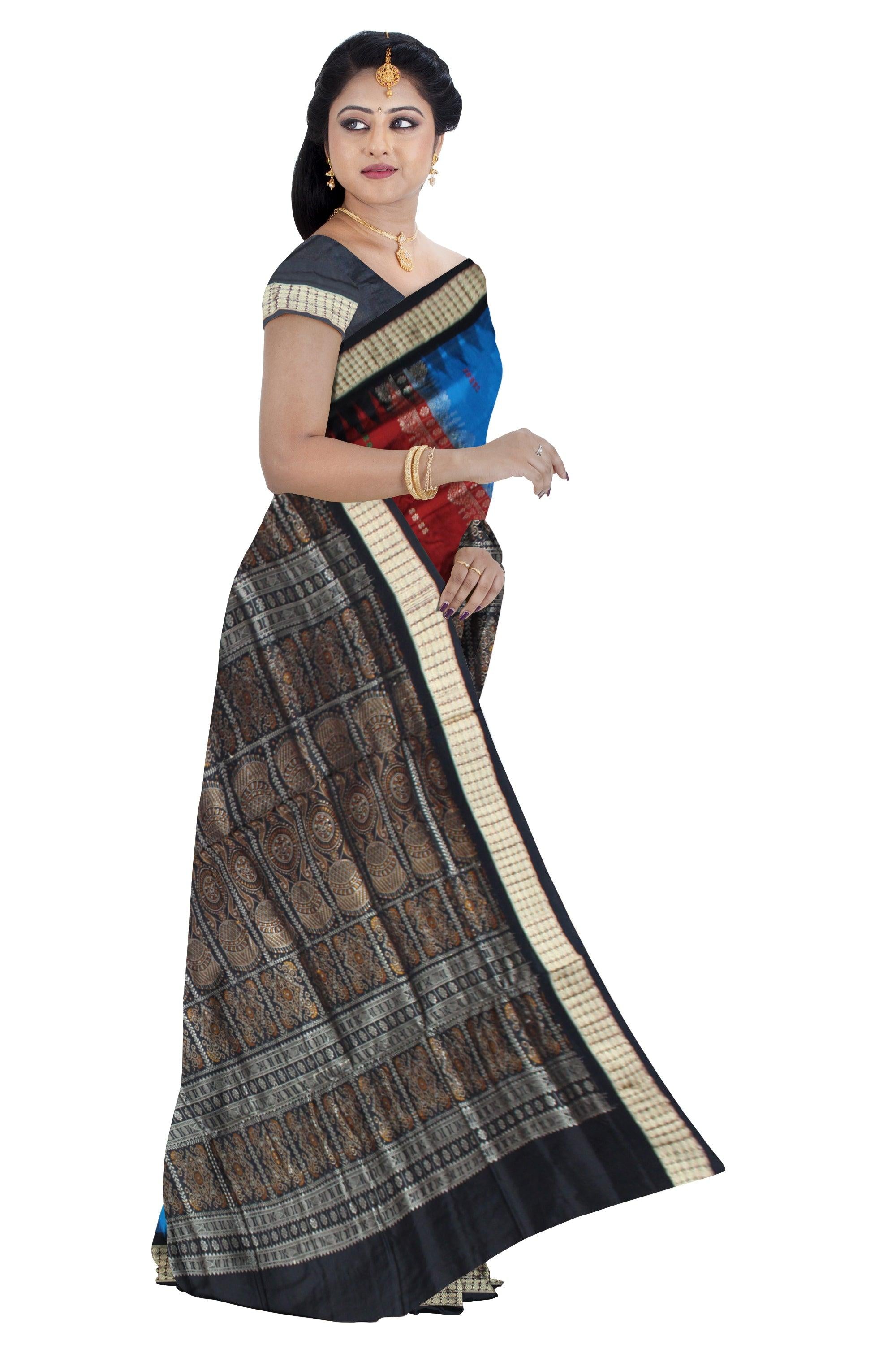 LATEST COLLECTION SKY , MAROON AND BLACK COLOR COMBINATION SILK SAREE , COMES WITH BLOUSE PIECE. - Koshali Arts & Crafts Enterprise
