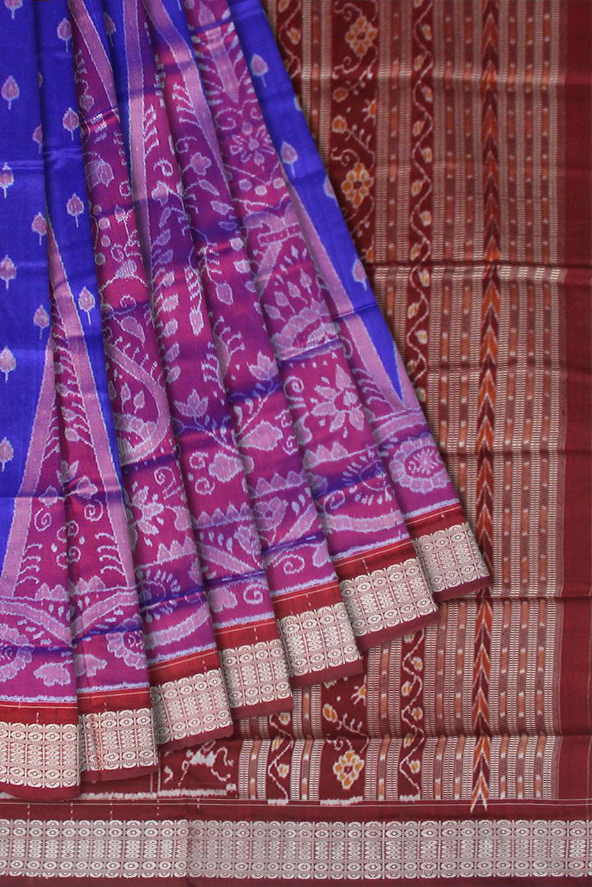 MARRAIGE COLLECTION KALASH PATTERN PURE SILK SAREE IS PURPLE AND COFFEE COLOR BASE,  WITH BLOUSE PIECE. - Koshali Arts & Crafts Enterprise