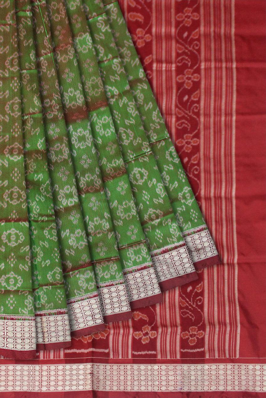 LIGHT GREEN AND MAROON COLOR BODY BANDHA PATTERN SILK SAREE , WITH MATCHING BLOUSE PIECE. - Koshali Arts & Crafts Enterprise