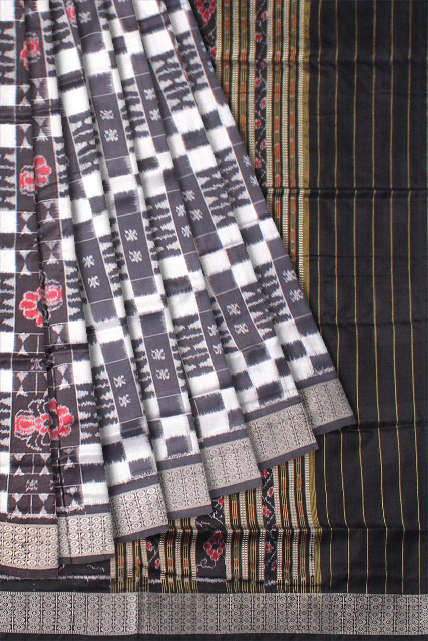 PASAPALI WORK PURE SILK SAREE IS BLACK AND WHITE COLOR BASE, WITH BLOUSE PIECE. - Koshali Arts & Crafts Enterprise