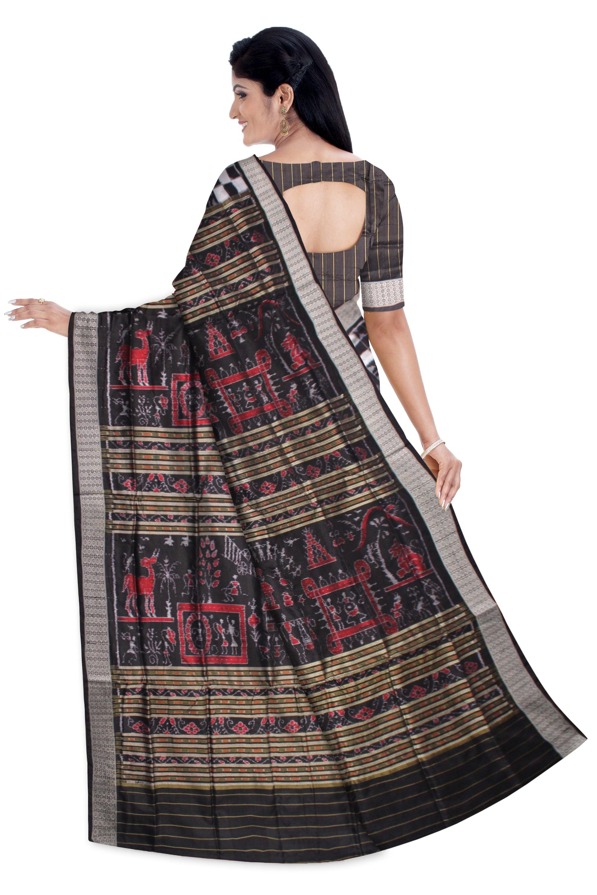 PASAPALI WORK PURE SILK SAREE IS BLACK AND WHITE COLOR BASE, WITH BLOUSE PIECE. - Koshali Arts & Crafts Enterprise