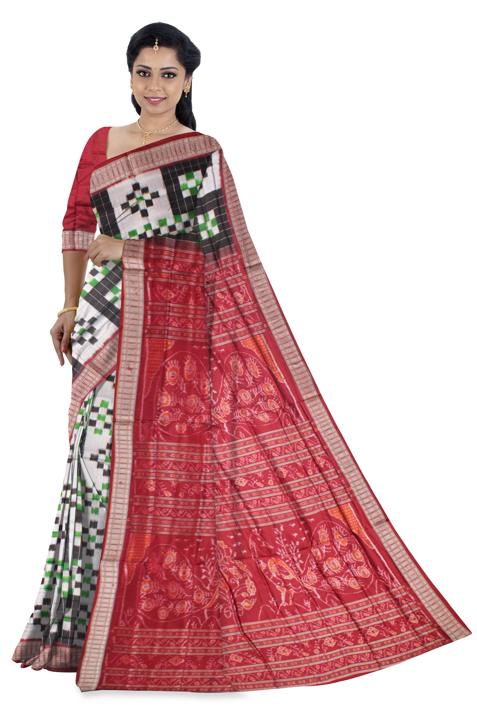 3D COLOR LATEST TRADITIONAL PURE PATA SAREE , WITH MATCHING BLOUSE PIECE. - Koshali Arts & Crafts Enterprise