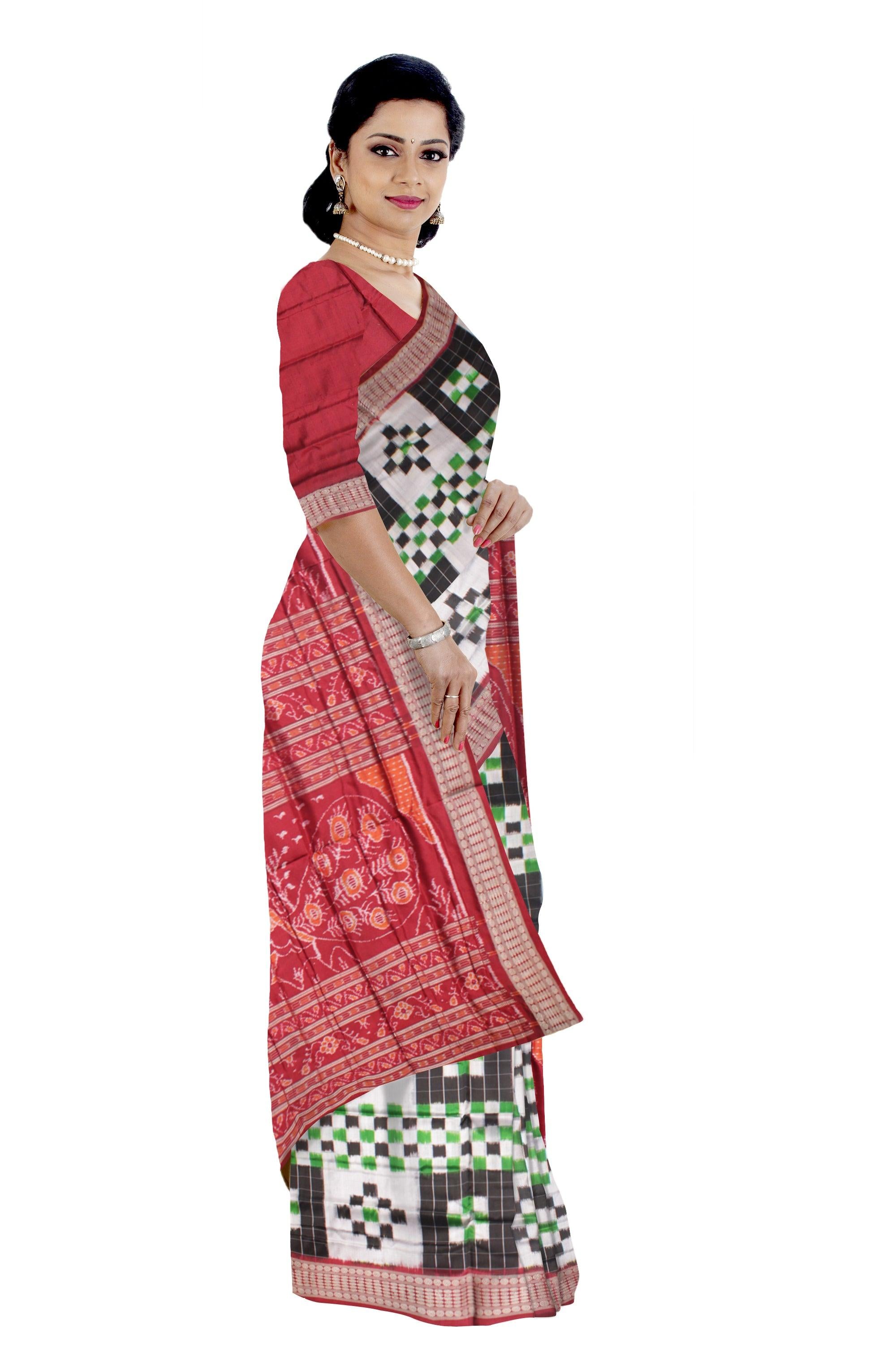 3D COLOR LATEST TRADITIONAL PURE PATA SAREE , WITH MATCHING BLOUSE PIECE. - Koshali Arts & Crafts Enterprise