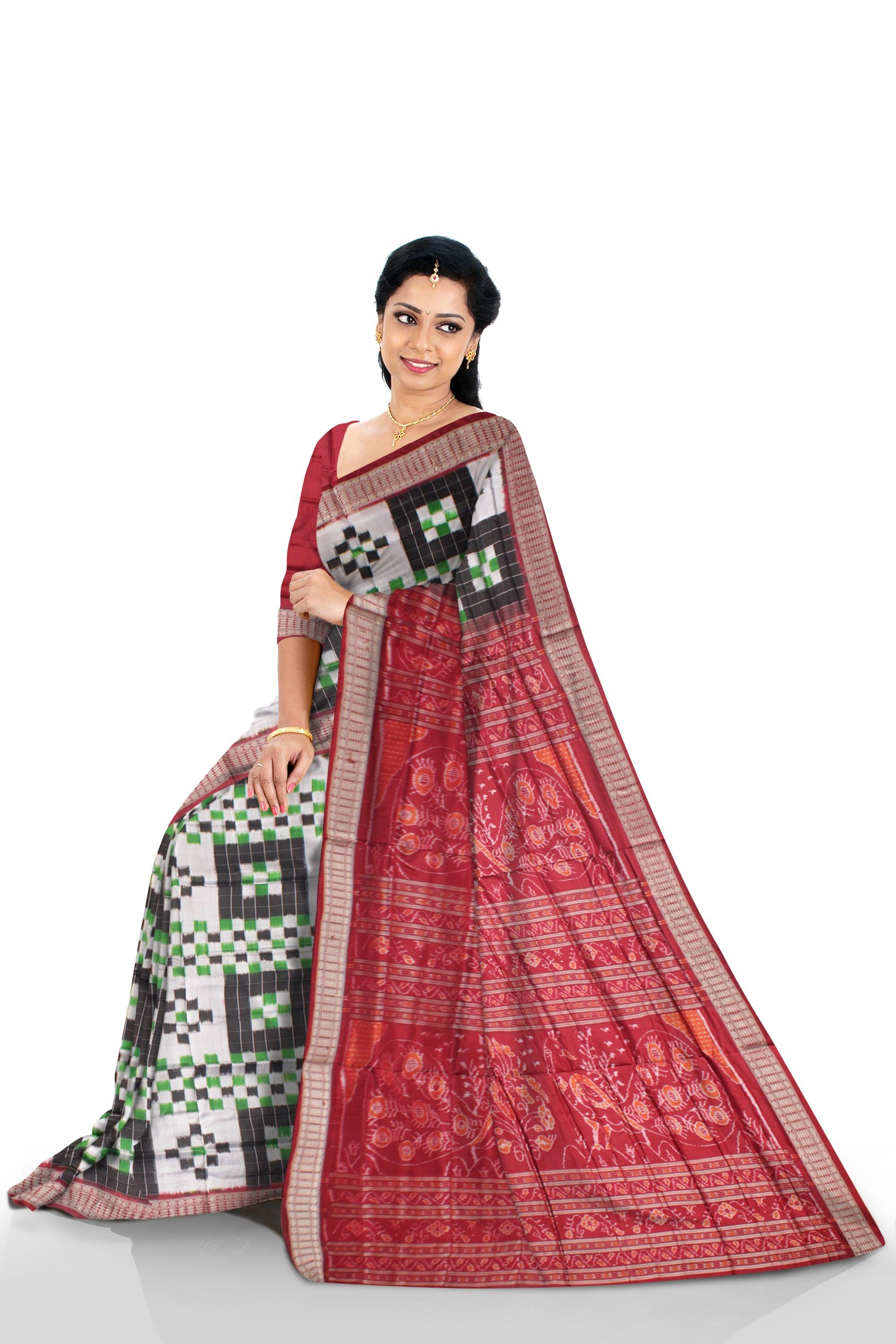 3D COLOR LATEST TRADITIONAL PURE PATA SAREE , WITH MATCHING BLOUSE PIECE. - Koshali Arts & Crafts Enterprise