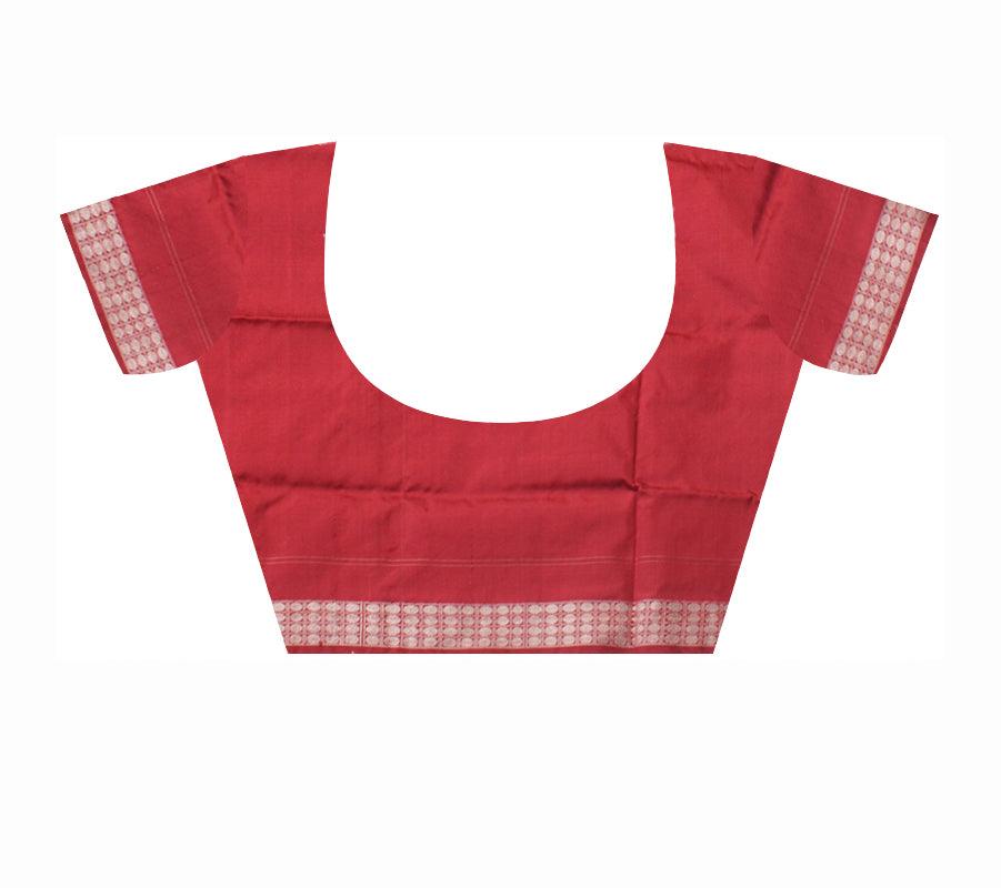 DARK GREEN AND RED COLOR TERRACOTTA PATTERN PATA SAREE , WITH MATCHING BLOUSE PIECE. - Koshali Arts & Crafts Enterprise