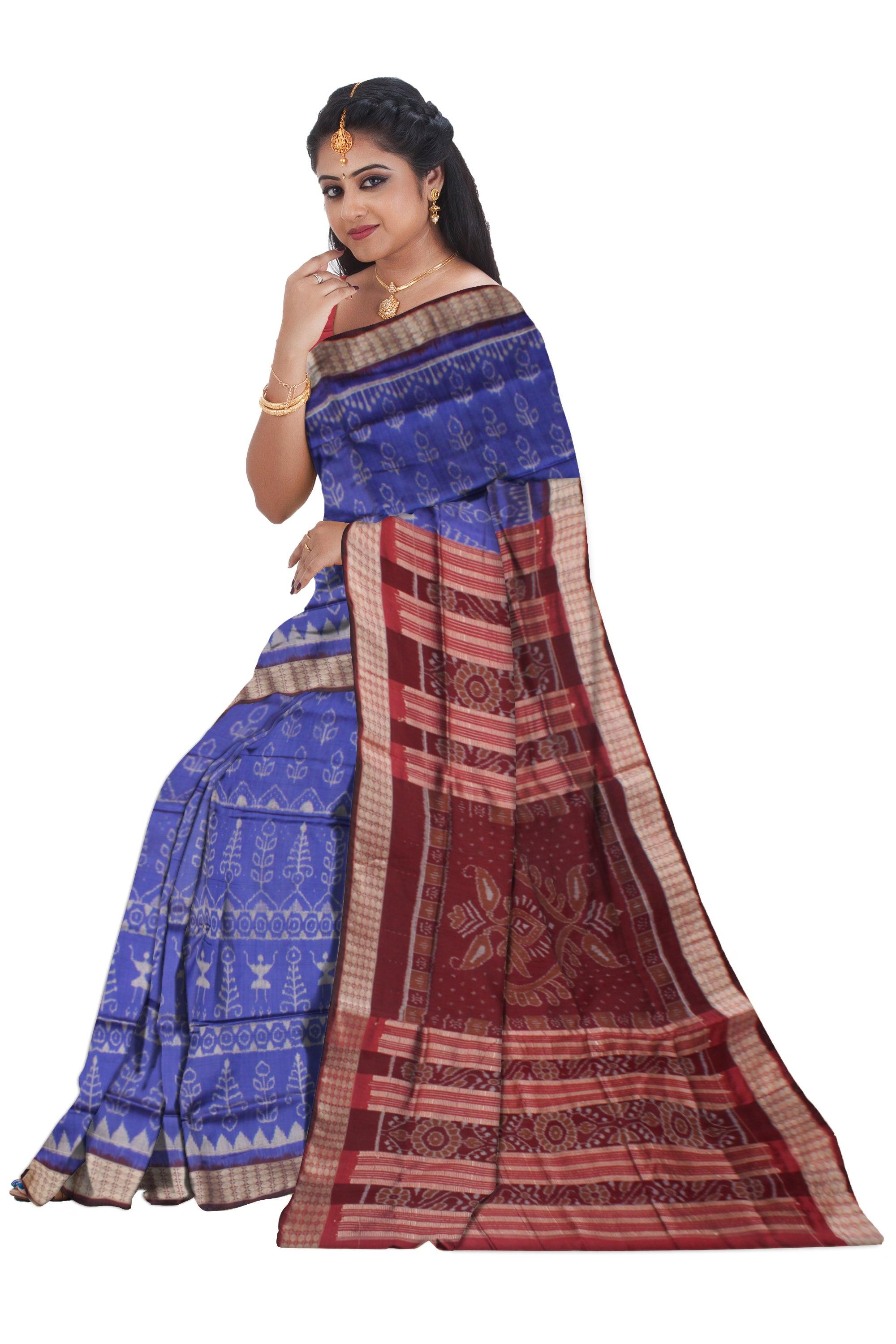 TRADITIONAL TERRACOTTA PATTERN PATA SAREE IS LIGHT PURPLE AND MAROON COLOR BASE, WITH BLOUSE PIECE. - Koshali Arts & Crafts Enterprise