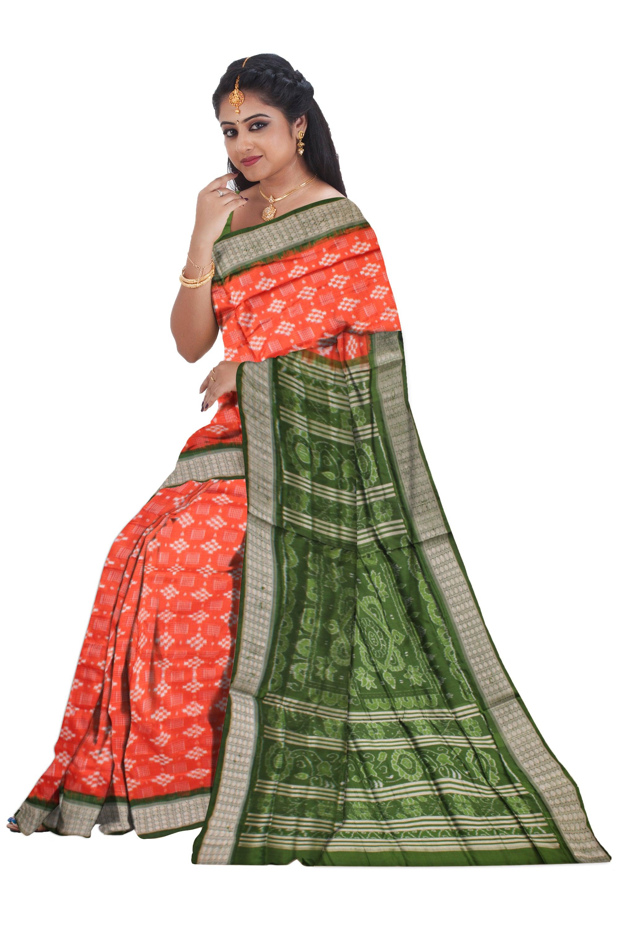 MARRAIGE COLLECTION PURE PASAPALI PATA SAREE IS ORANGE AND GREEN COLOR BASE, COMES WITH MATCHING BLOUSE PIECE. - Koshali Arts & Crafts Enterprise