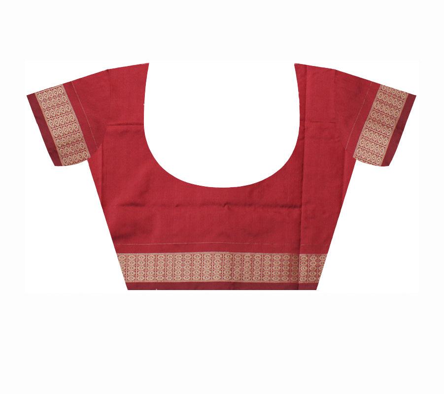 TERRACOTTA WITH TREE PATTERN PATA SAREE IS CHOCOLATE MAROON COLOR BASE, WITH MATCHING BLOUSE PIECE. - Koshali Arts & Crafts Enterprise