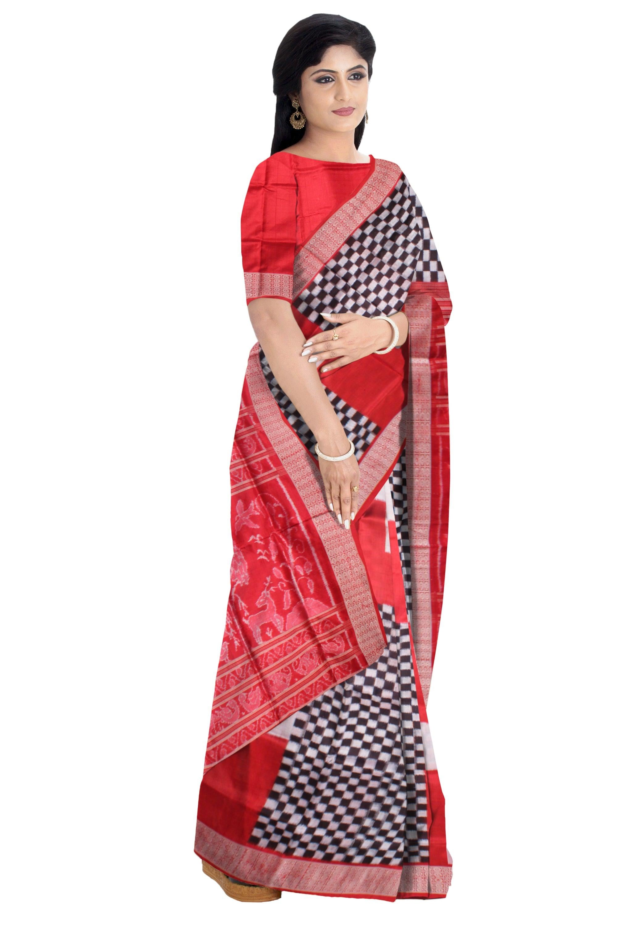 TRADITIONAL VILLAGE PATTERN PALLU WITH 3D COLOR BODY BIG PASAPALI PURE SILK SAREE , WITH MATCHING BLOUSE PIECE. - Koshali Arts & Crafts Enterprise