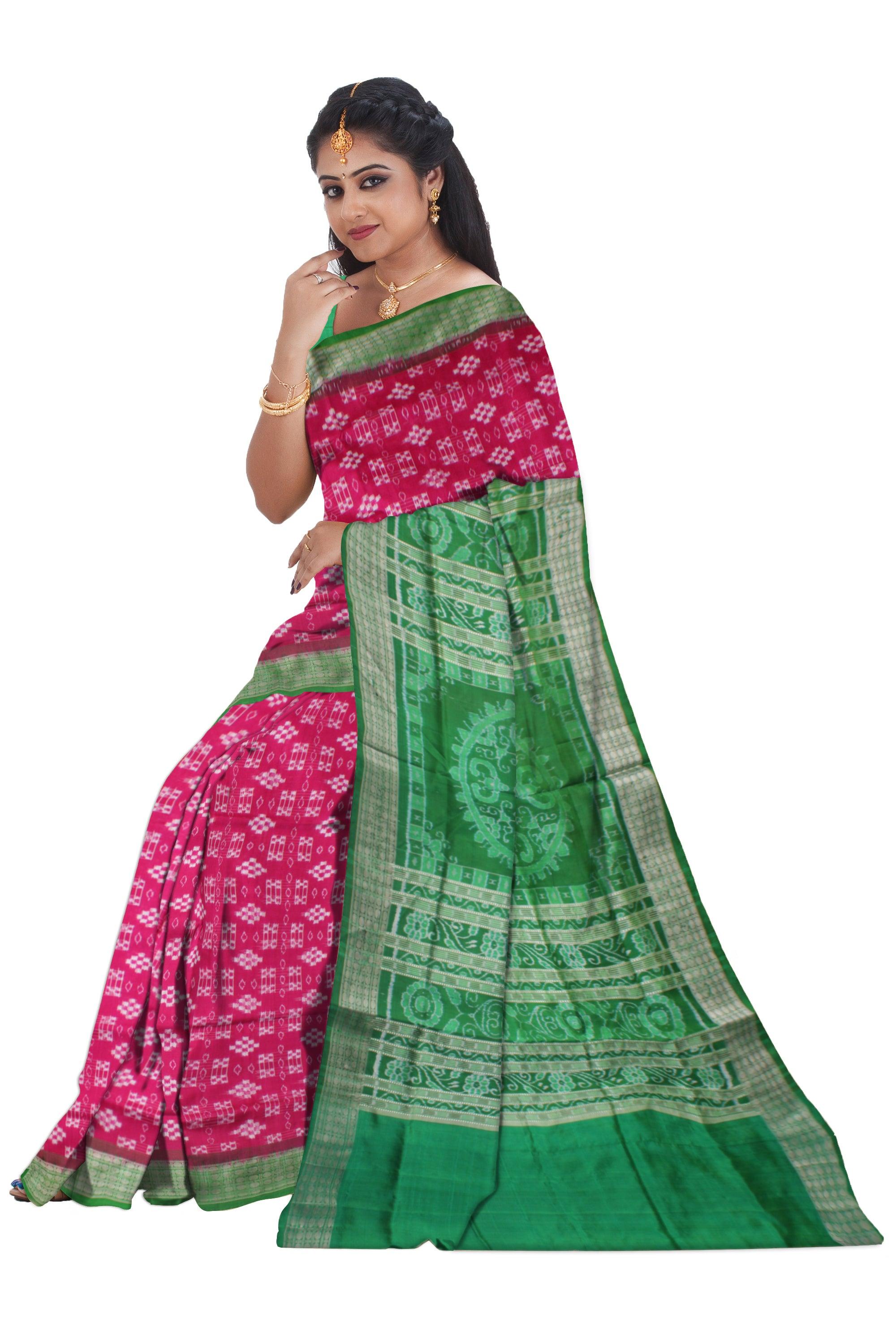 PINK AND GREEN COLOR PURE PASAPALI PATA SAREE, WITH BLOUSE PIECE. - Koshali Arts & Crafts Enterprise