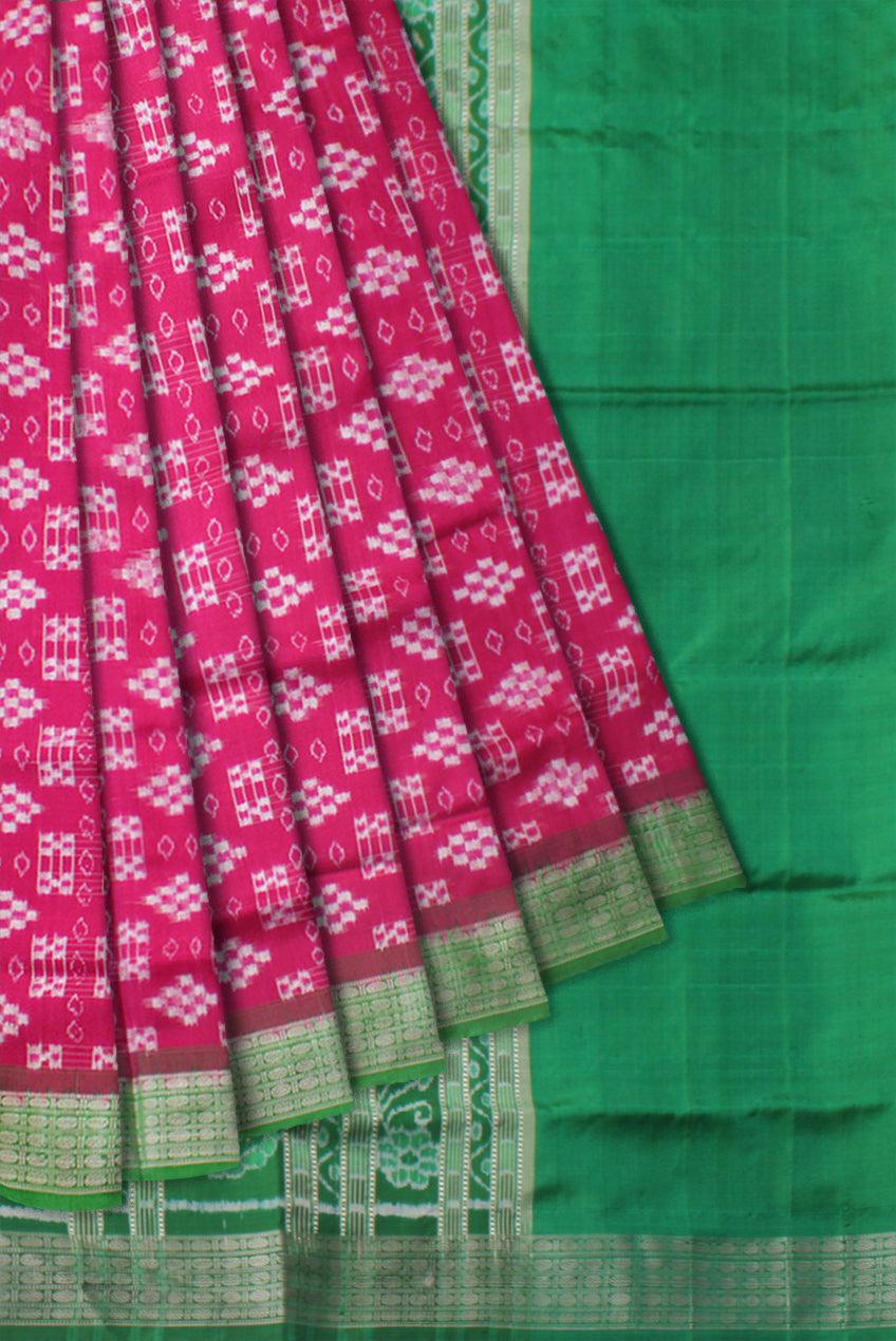 PINK AND GREEN COLOR PURE PASAPALI PATA SAREE, WITH BLOUSE PIECE. - Koshali Arts & Crafts Enterprise