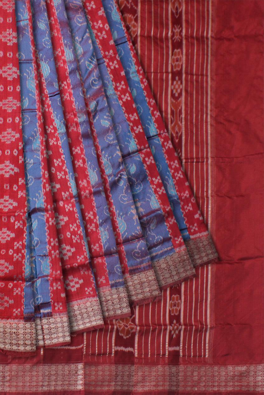 TERRACOTTA WITH PASAPALI PATTERN PATA SAREE IS ROSY PINK AND LIGHT SKY COLOR BASE,WITH MATCHING BLOUSE PIECE. - Koshali Arts & Crafts Enterprise