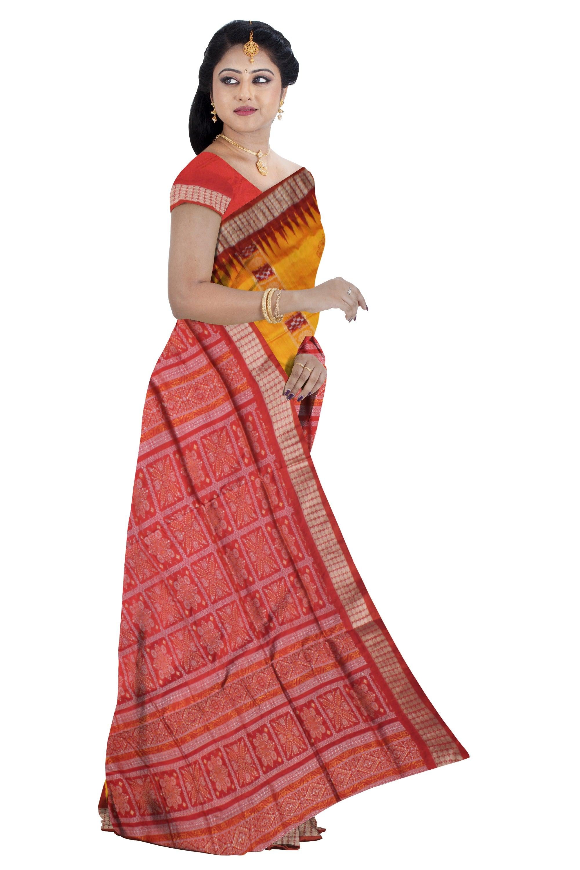 YELLOW AND MAROON COLOR CHANDUA PATA SAREE,WITH MATCHING BLOUSE PIECE. - Koshali Arts & Crafts Enterprise