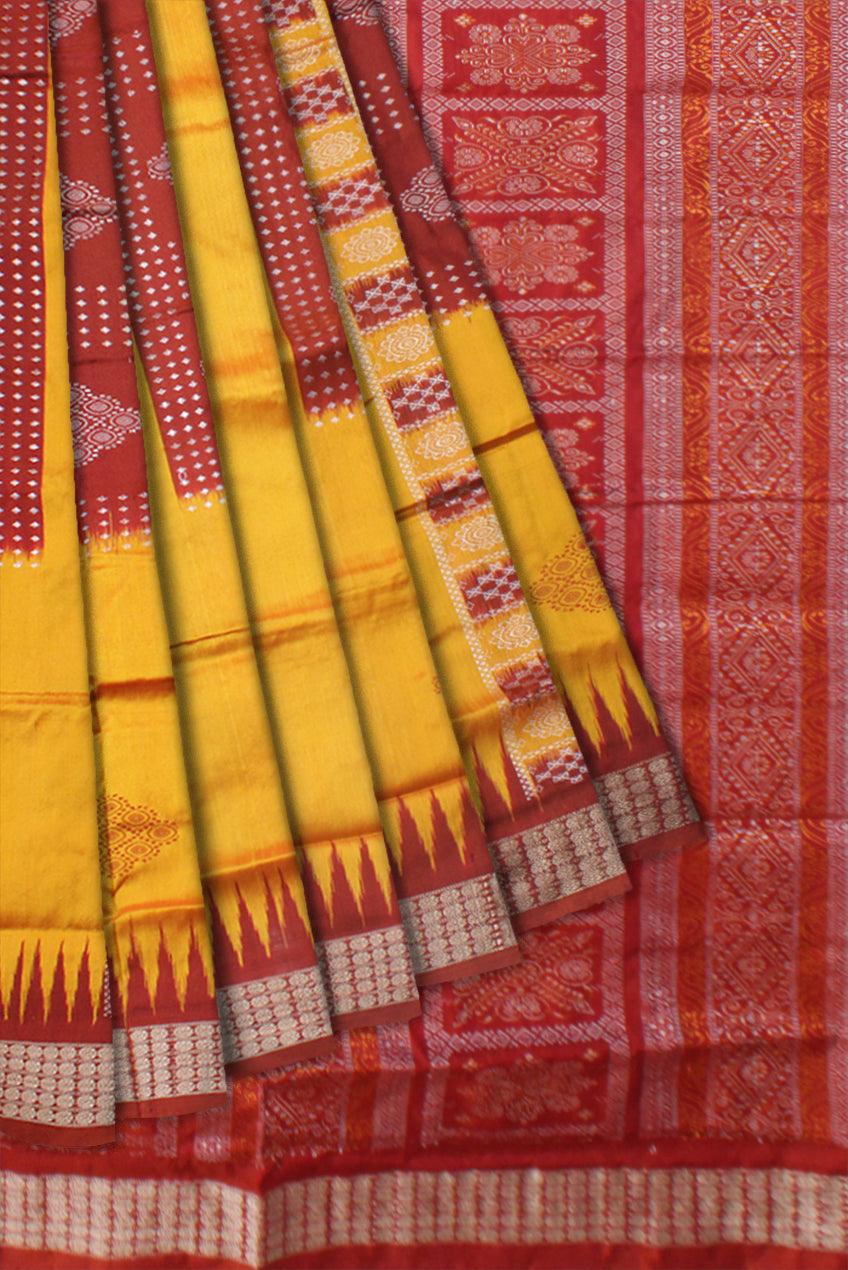 YELLOW AND MAROON COLOR CHANDUA PATA SAREE,WITH MATCHING BLOUSE PIECE. - Koshali Arts & Crafts Enterprise