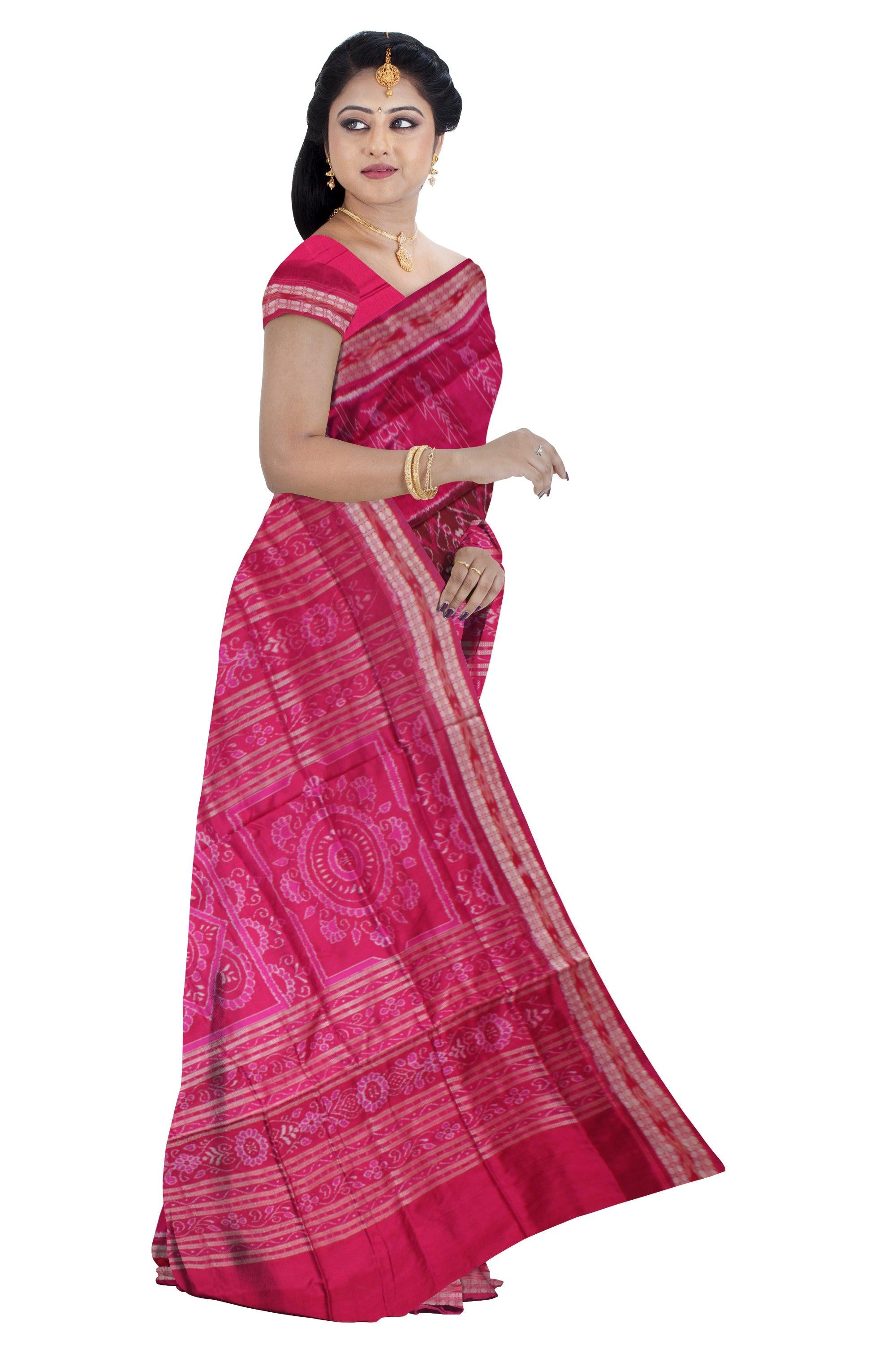 MAROON AND RANI COLOR IKAT PATTERN PURE PATA SAREE, WITH BLOUSE PIECE. - Koshali Arts & Crafts Enterprise