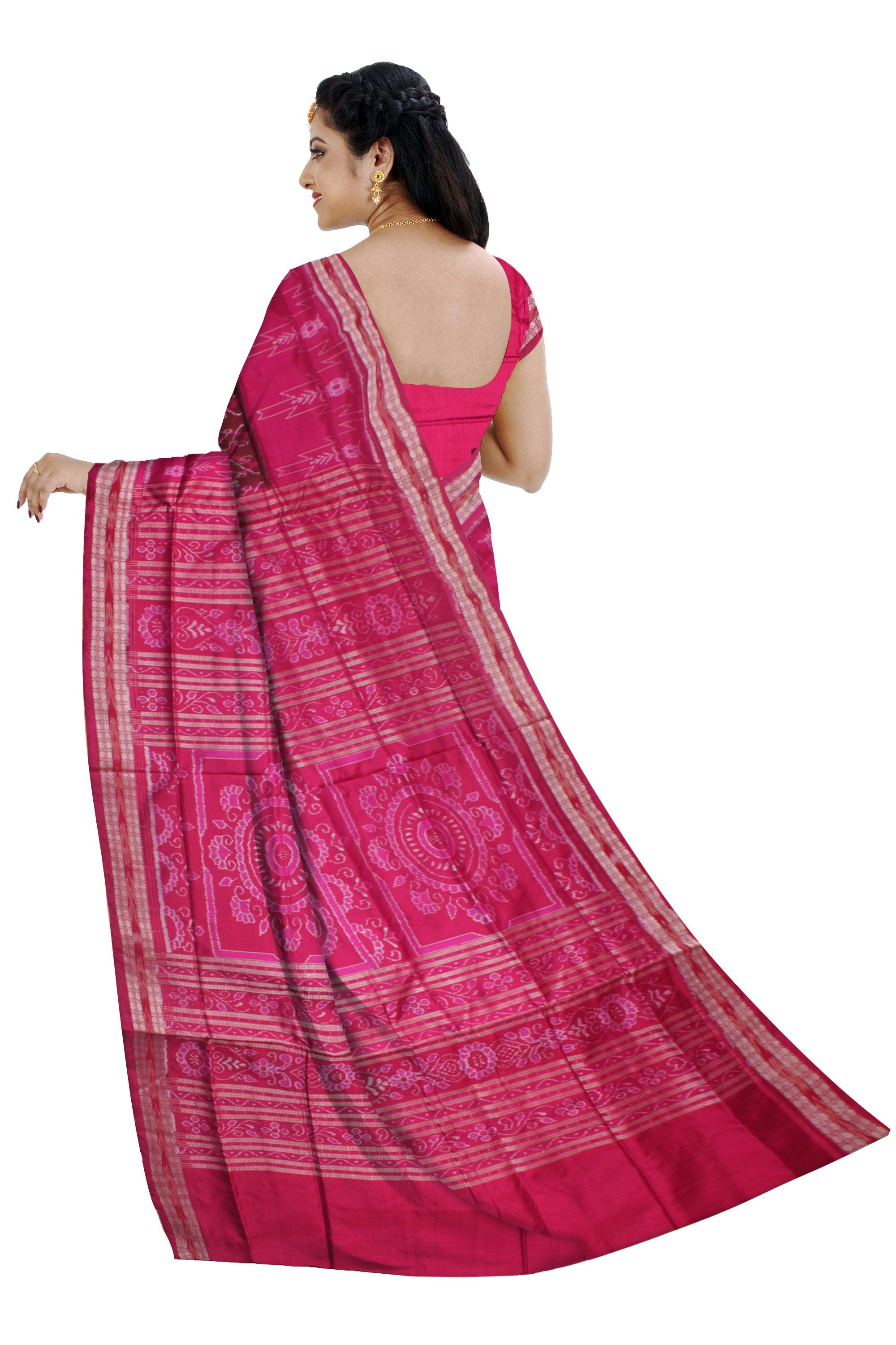 MAROON AND RANI COLOR IKAT PATTERN PURE PATA SAREE, WITH BLOUSE PIECE. - Koshali Arts & Crafts Enterprise