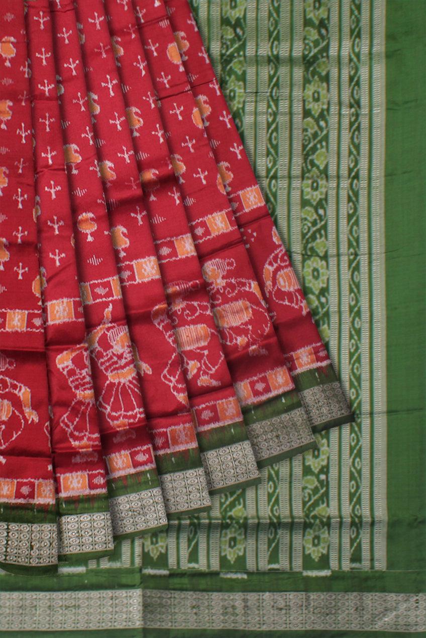 NARTAKI PATTERN PURE SILK SAREE IS MAROON AND GREEN COLOR BASE, ATTACHED WITH MATCHING BLOUSE PIECE. - Koshali Arts & Crafts Enterprise