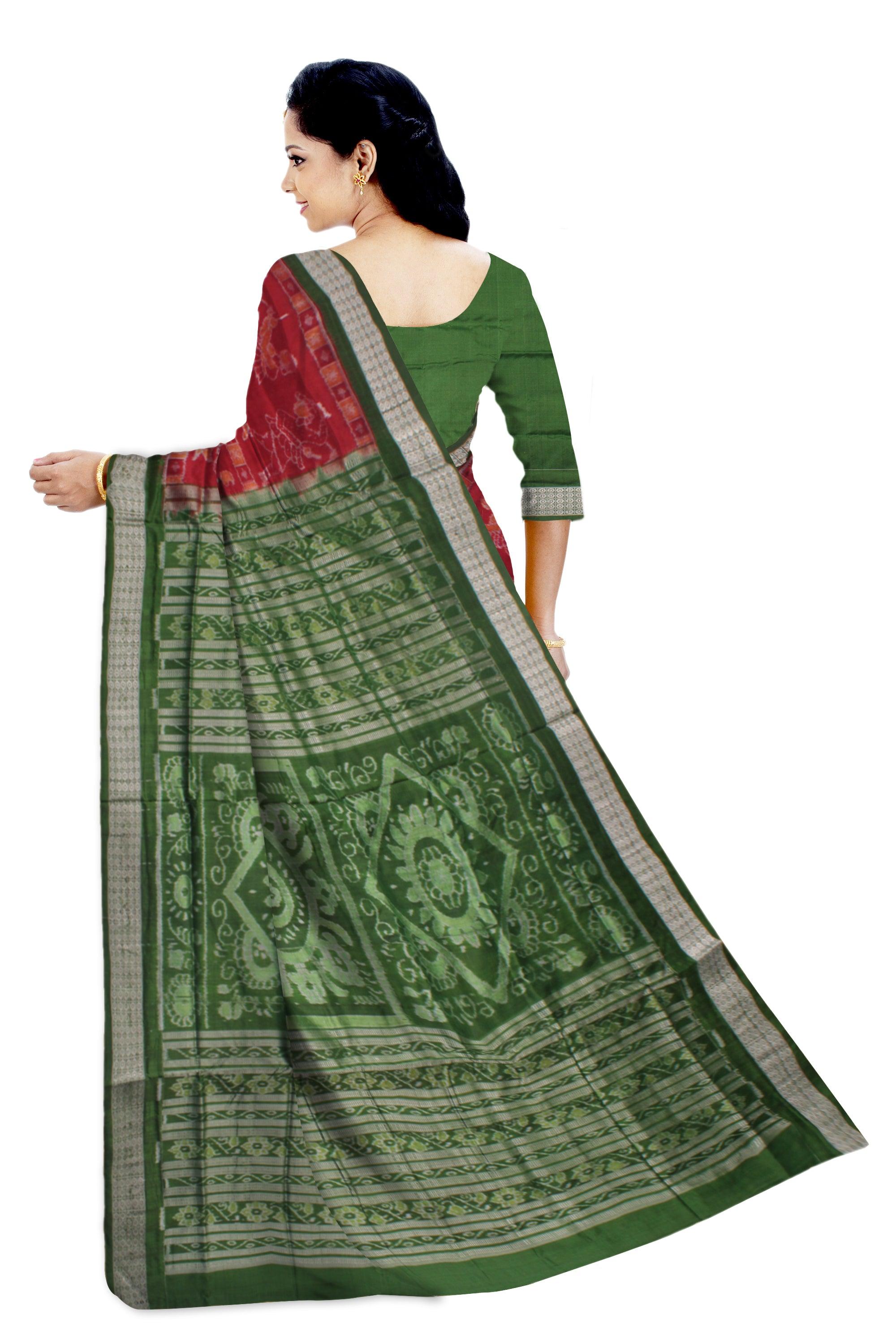 NARTAKI PATTERN PURE SILK SAREE IS MAROON AND GREEN COLOR BASE, ATTACHED WITH MATCHING BLOUSE PIECE. - Koshali Arts & Crafts Enterprise